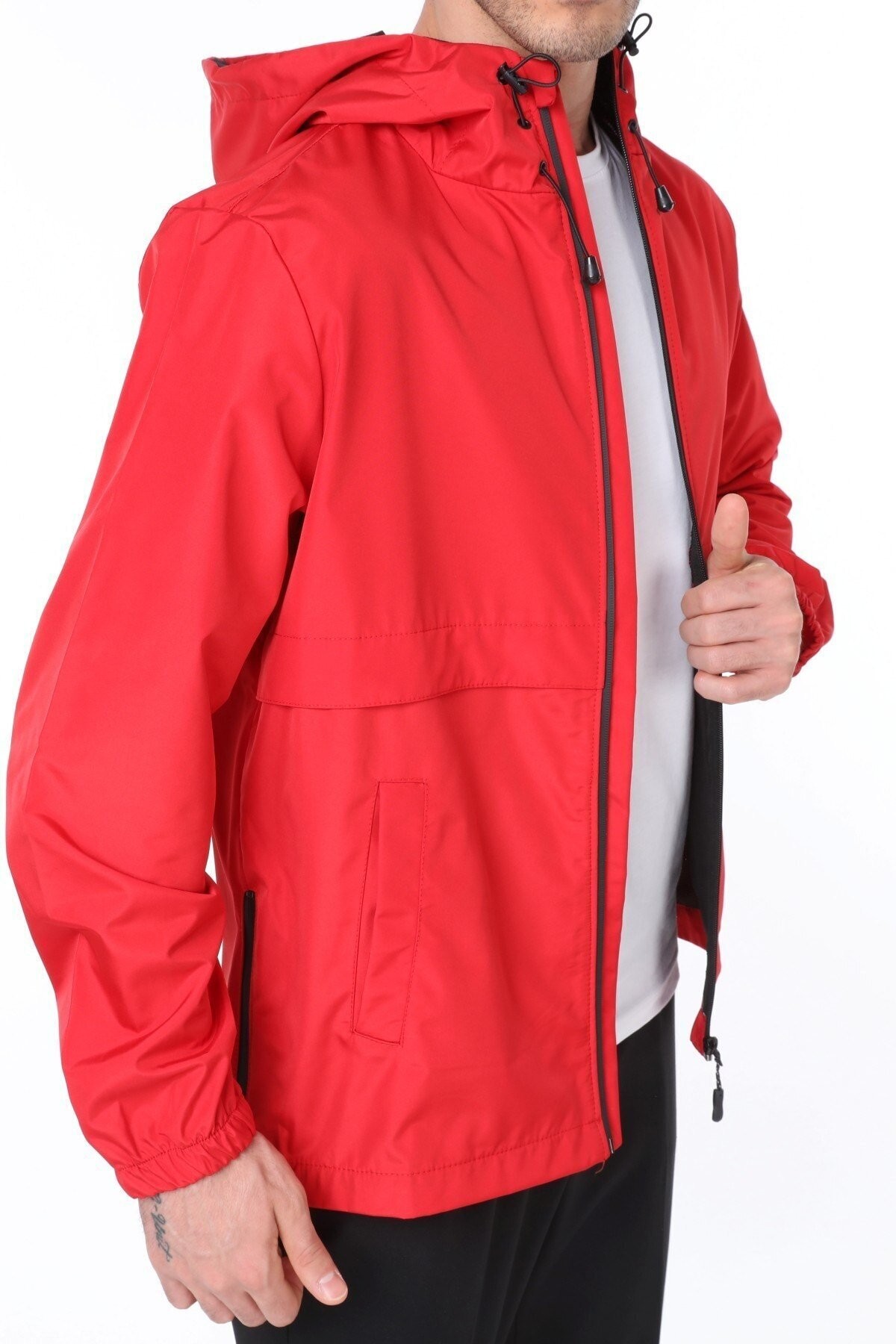 Ghassy Co.Erkek Rüzgarlık/Yağmurluk Outdoor Yırtmaç Detaylı Mevsimlik Taş Spor Ceket - KIRMIZI