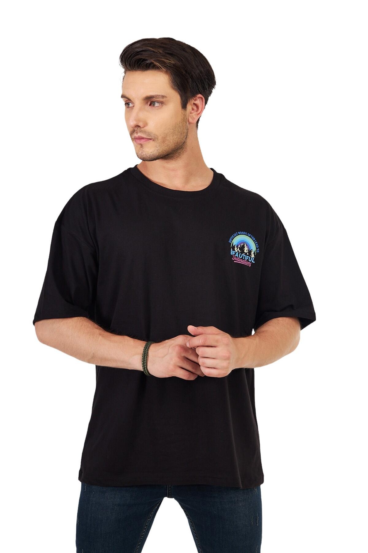 Ghassy Co. Erkek Oversize Sırt ve Göğüs Baskılı Outdoor Tshirt BEAT