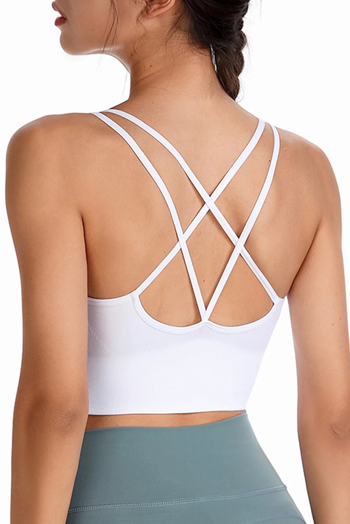 Ghassy Co Kadın Cross Back Yoga Egzersiz Fitness Spor Sütyeni CRS003 - BEYAZ