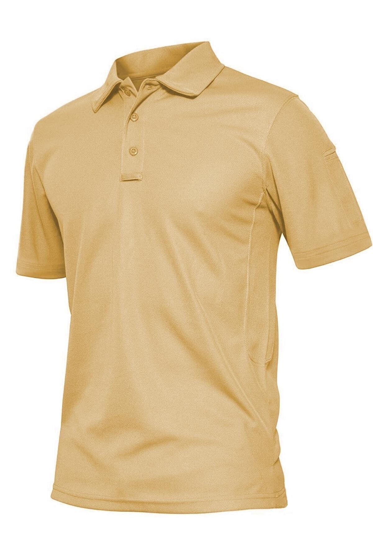Ghassy Co. Erkek Taktik Polo Yaka Gömlek Hızlı Kuruma Nem Emici Performans Pique Jersey Golf T-shirt - BEJ