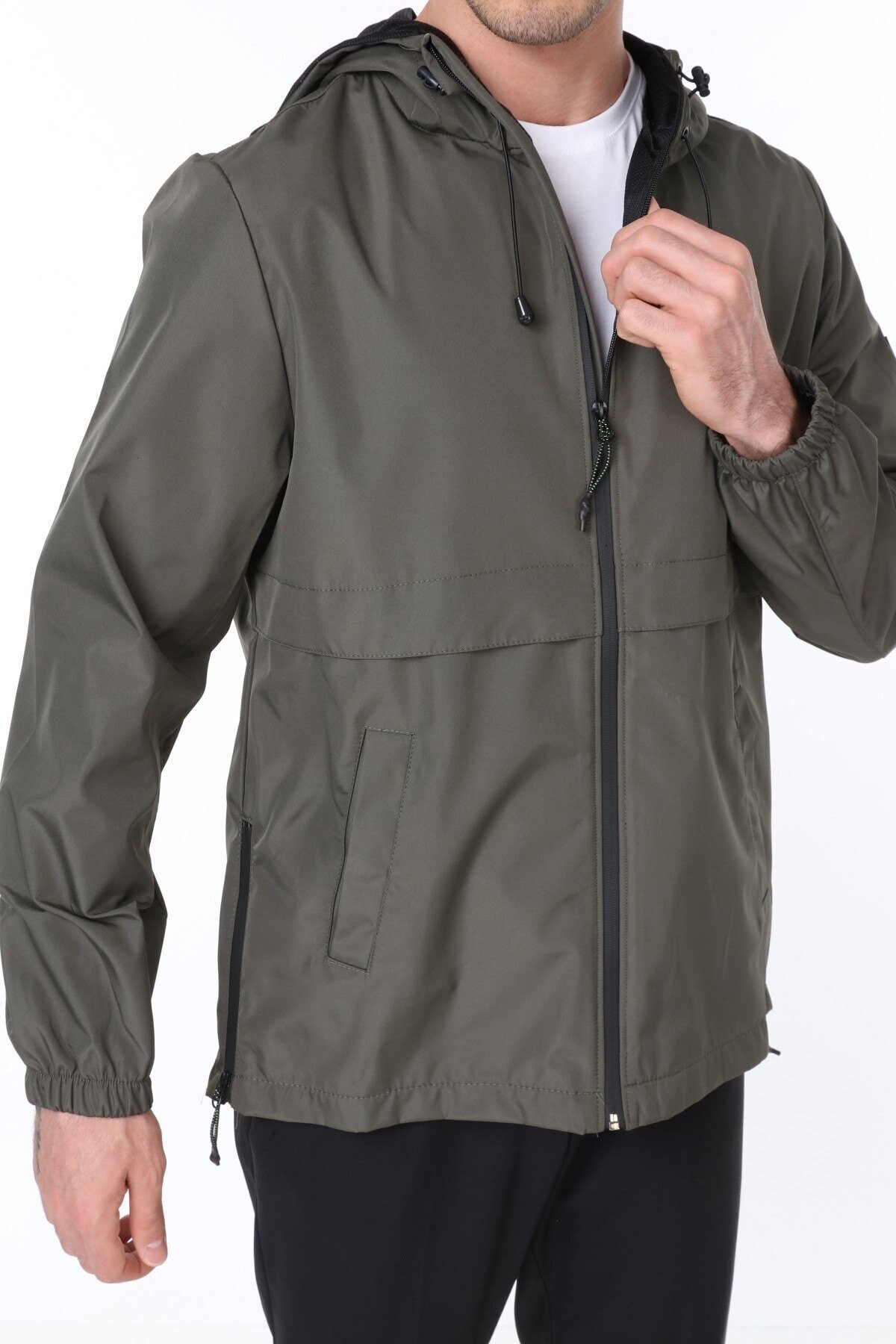 Ghassy Co.Erkek Rüzgarlık/Yağmurluk Outdoor Yırtmaç Detaylı Mevsimlik Taş Spor Ceket - HAKİ