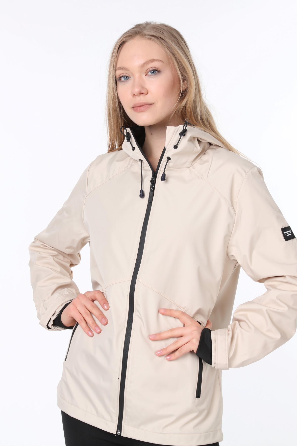 Ghassy Co.Kadın Rüzgarlık/Yağmurluk Omuz Detaylı Mevsimlik Taş Spor Ceket - TAŞ