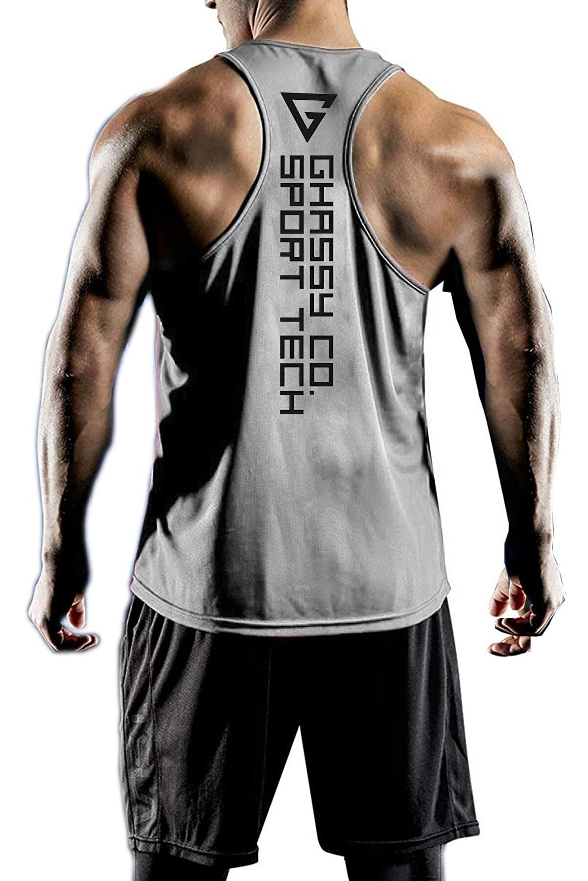 Ghassy Co. Erkek Dry Fit Y-Back Gym Fitness Sporcu Atleti GYM-101 - AÇIK GRİ