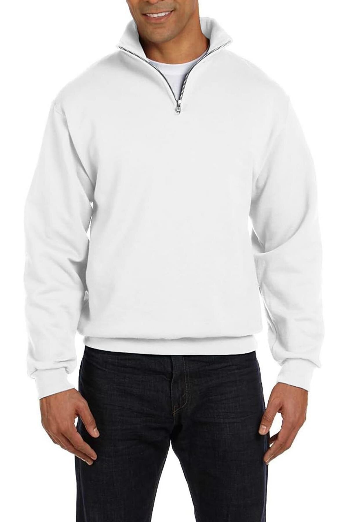 Ghassy Co Erkek Dik Yaka Silver Yarım Fermuarlı Sweatshirt - BEYAZ