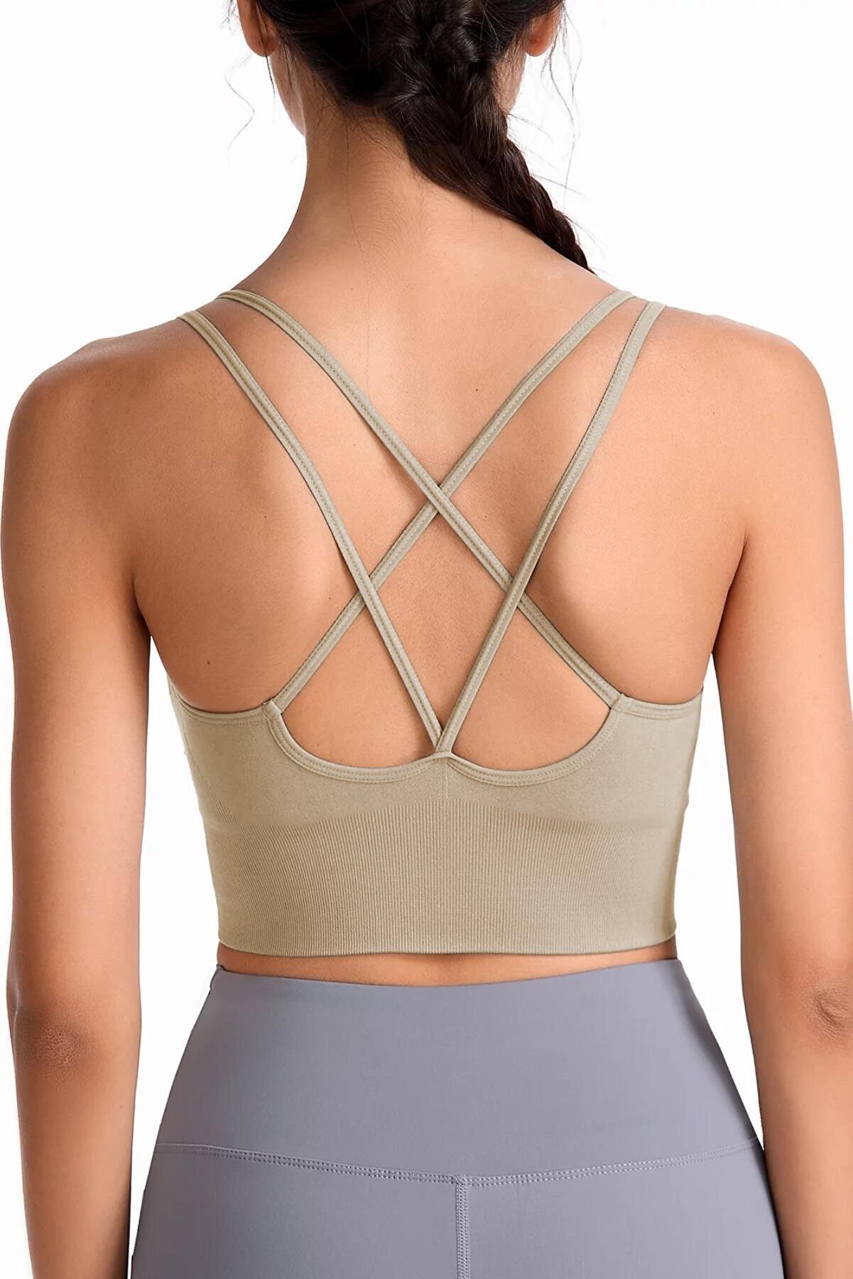 Ghassy Co Kadın Cross Back Yoga Egzersiz Fitness Spor Sütyeni CRS003 - BEJ