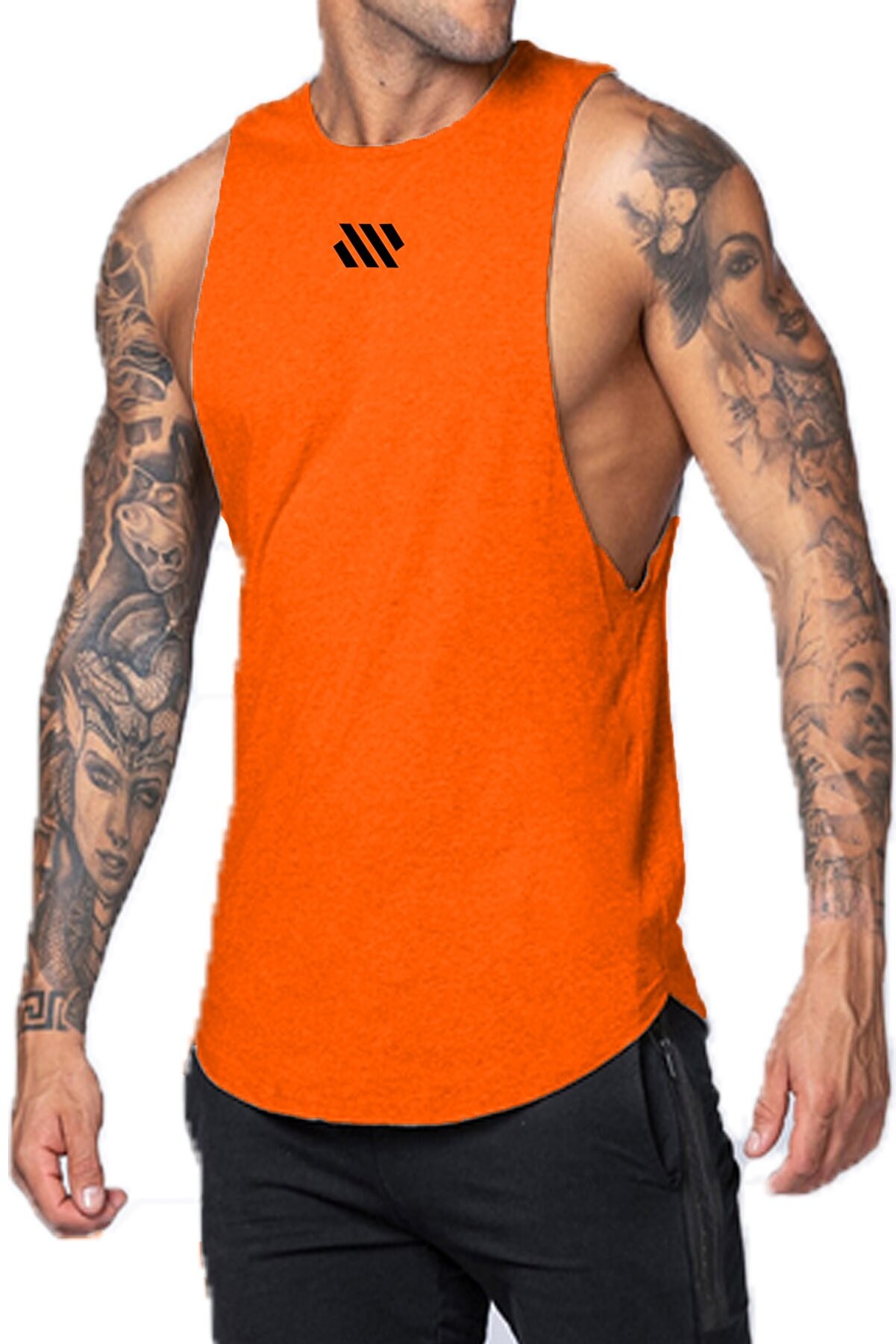 Ghassy Co. Erkek Dry Fit Gym Workout Stringer Fitness Spor Atlet Tshirt GYM-105 - TURUNCU