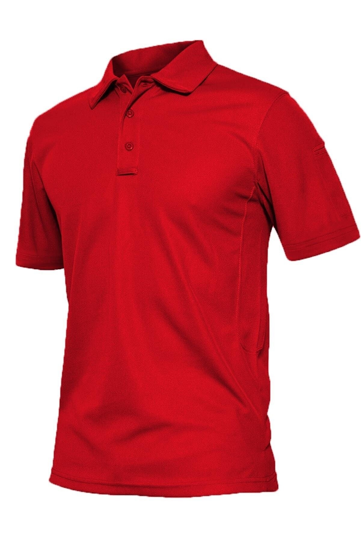 Ghassy Co. Erkek Taktik Polo Yaka Gömlek Hızlı Kuruma Nem Emici Performans Pique Jersey Golf T-shirt - Kırmızı