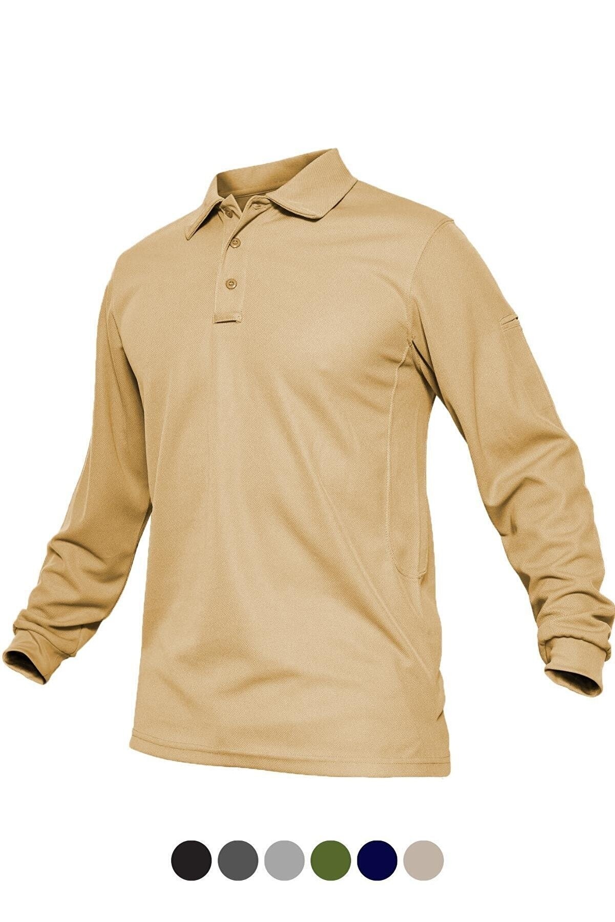 Ghassy Co. Erkek Jersey Golf Polo Gömlek Pike Performans Taktik Askeri Uzun Kollu T-Shirt - BEJ