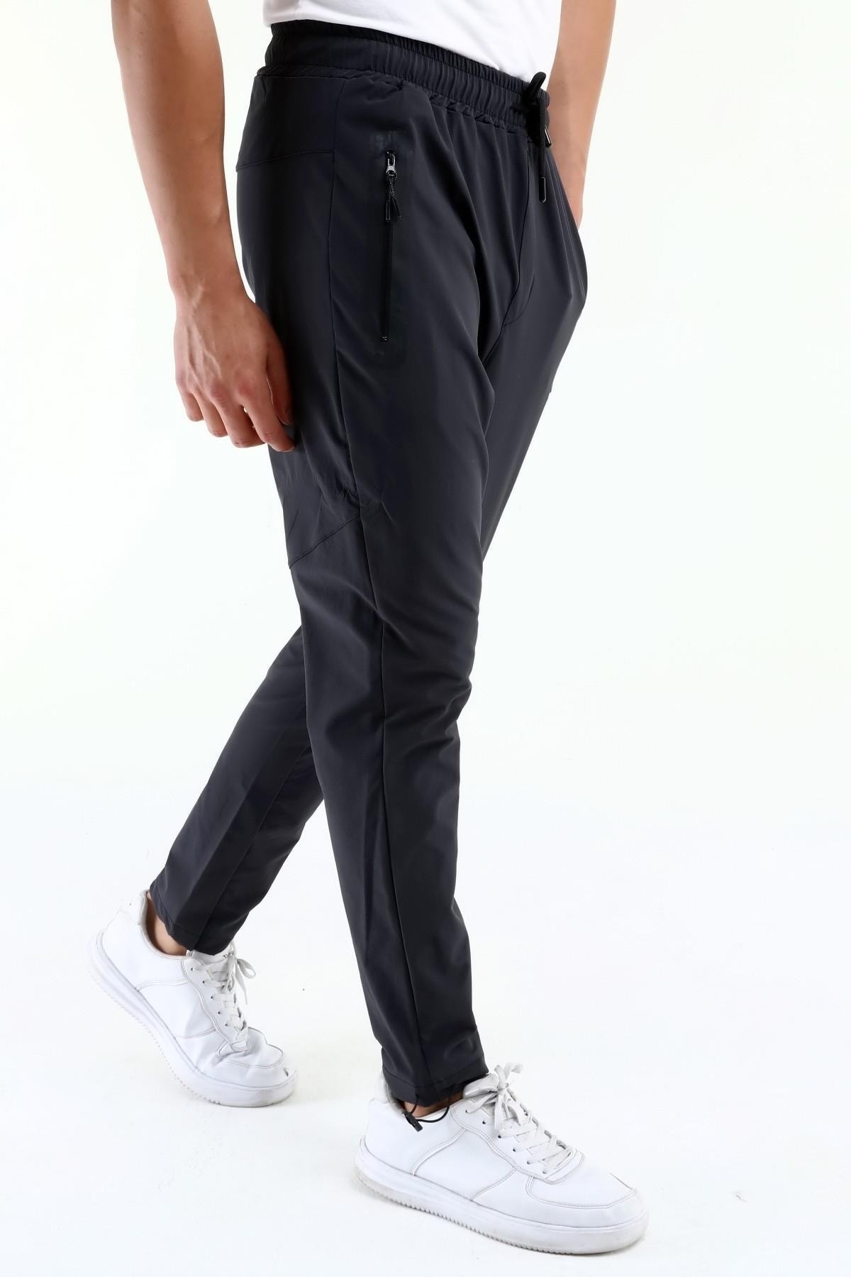 Ghassy Co. Erkek Koşu Yürüyüş Atletik Egzersiz Hızlı Kuruma Fermuar Cepli Joggers Pantolon - FÜME(KOYU GRİ)