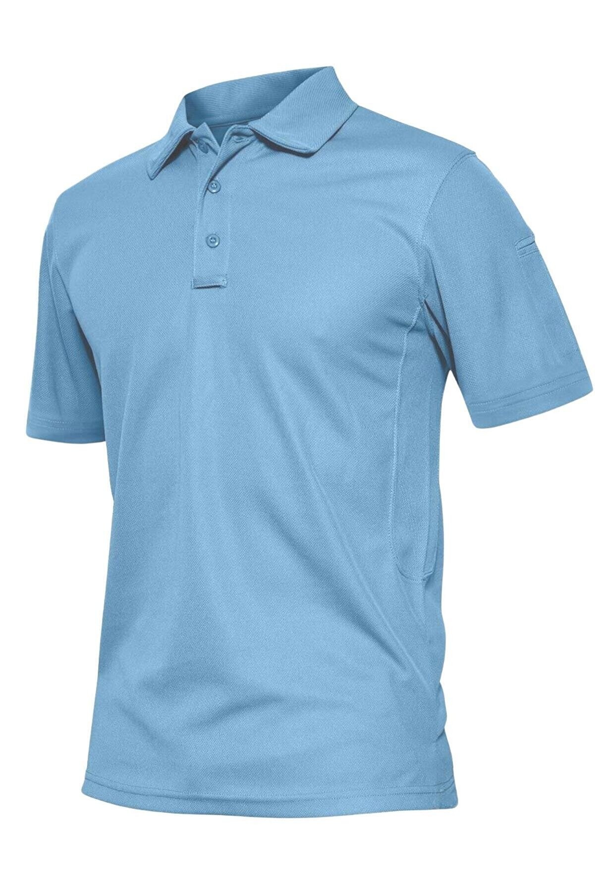 Ghassy Co. Erkek Taktik Polo Yaka Gömlek Hızlı Kuruma Nem Emici Performans Pique Jersey Golf T-shirt - Açık Mavi