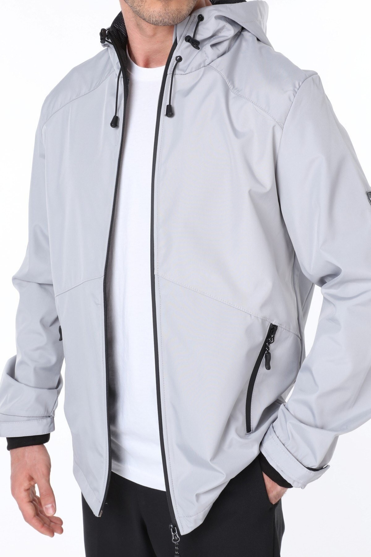 Ghassy Co.Erkek Rüzgarlık/Yağmurluk Outdoor Omuz Detaylı Mevsimlik Füme Spor Ceket - GRİ