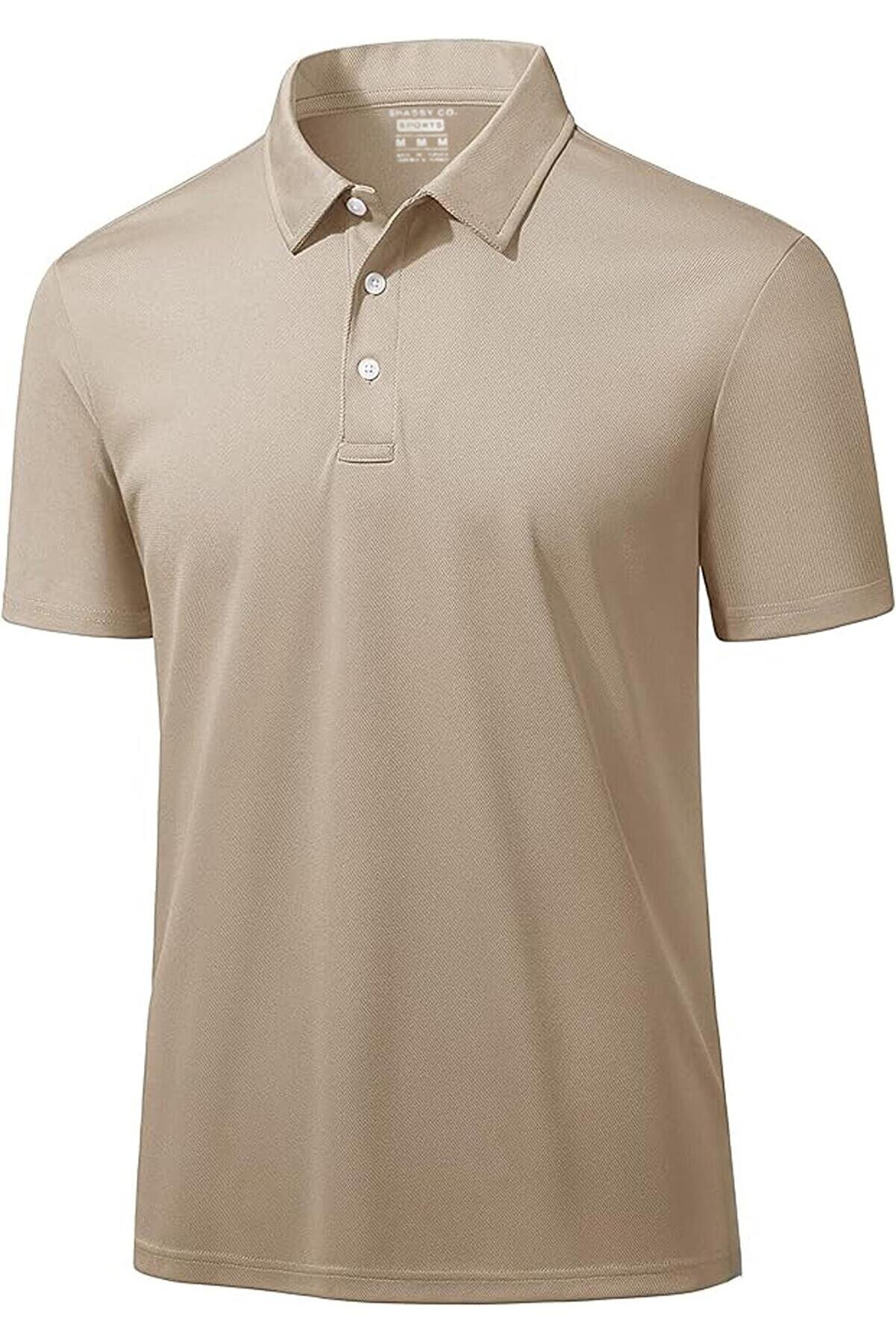 Ghassy Co. Erkek Golf Dry Fit Classic Tenis Casual Polo Yaka T-Shirt - BEJ
