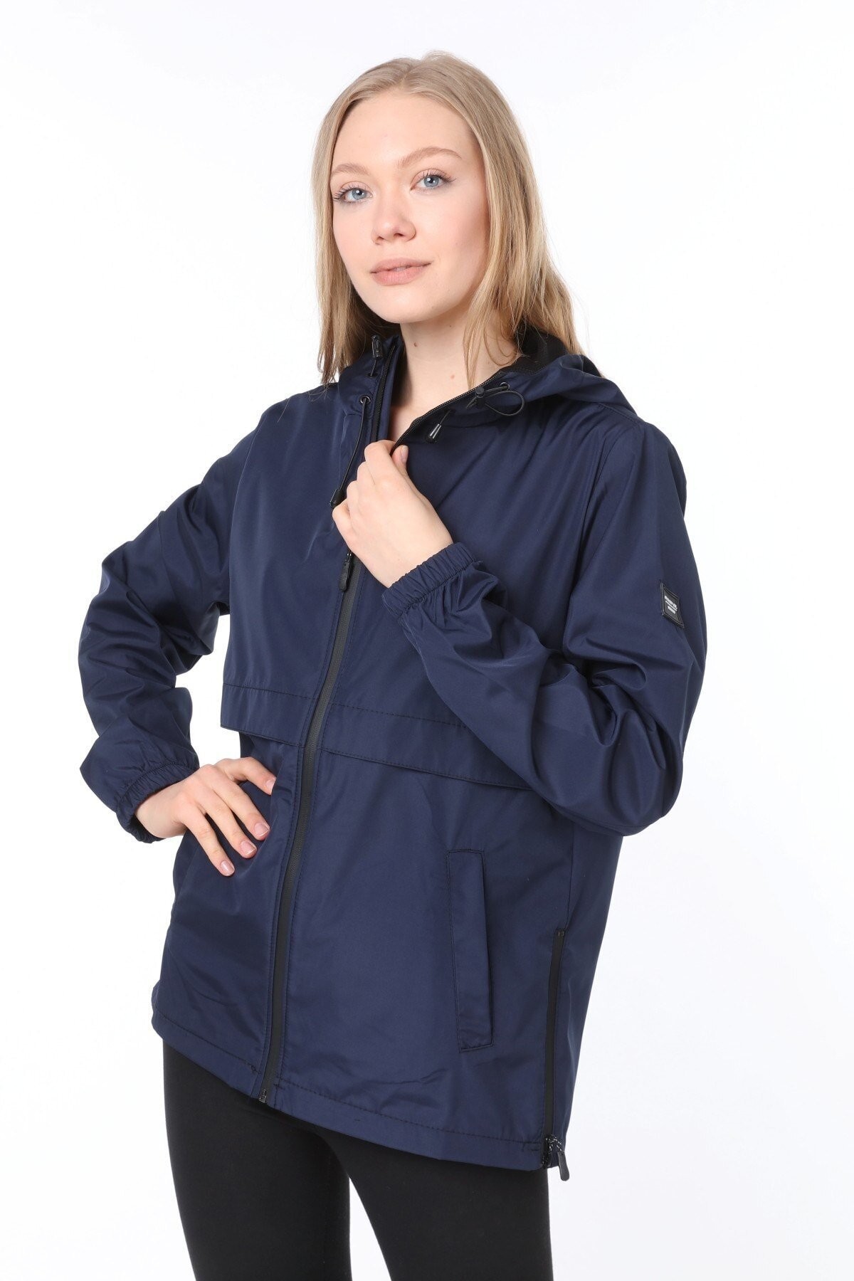 Ghassy Co.Kadın  Rüzgarlık/Yağmurluk Yırtmaç Detaylı Mevsimlik Siyah Spor Ceket - LACİVERT