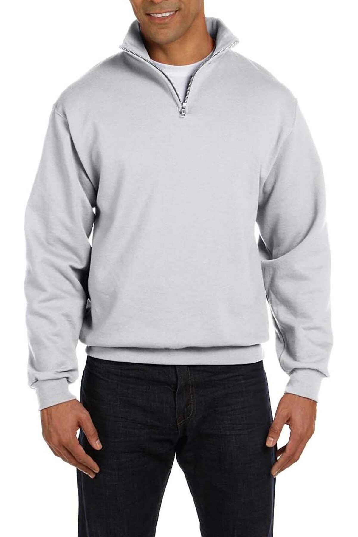 Ghassy Co Erkek Dik Yaka Silver Yarım Fermuarlı Sweatshirt - Açık Gri