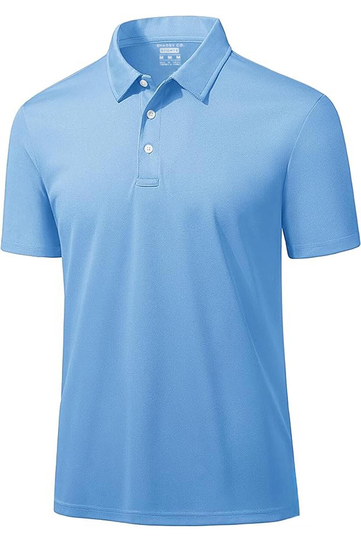 Ghassy Co. Erkek Golf Dry Fit Classic Tenis Casual Polo Yaka T-Shirt - Açık Mavi
