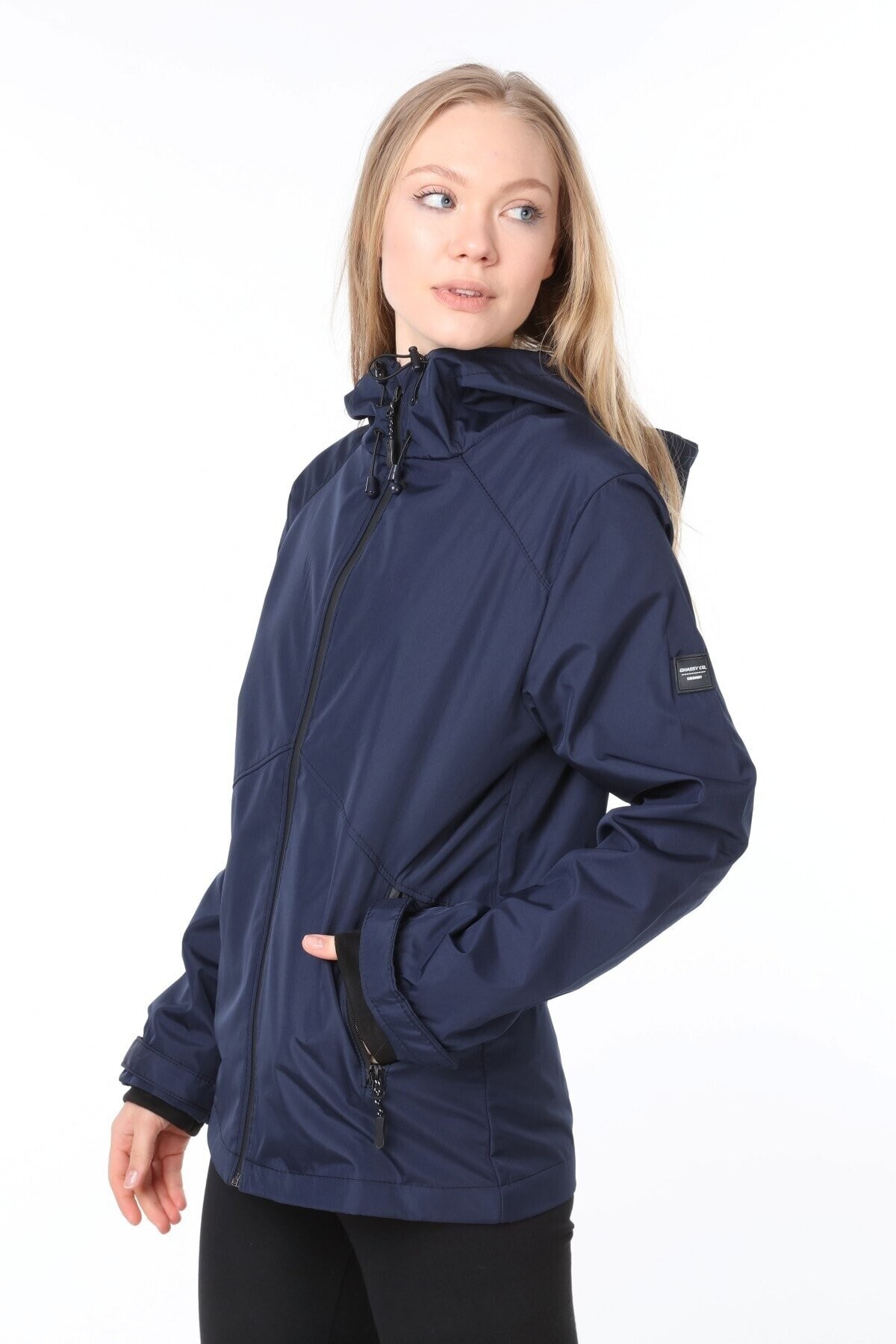 Ghassy Co.Kadın Rüzgarlık/Yağmurluk Omuz Detaylı Mevsimlik Taş Spor Ceket - LACİVERT