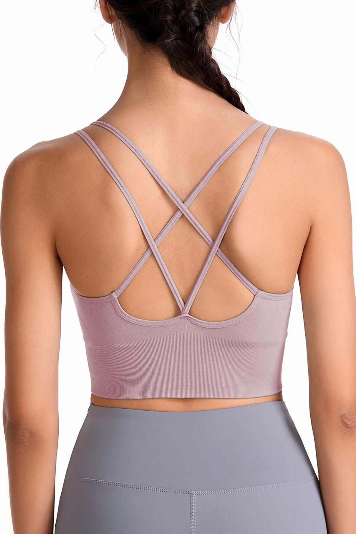 Ghassy Co Kadın Cross Back Yoga Egzersiz Fitness Spor Sütyeni CRS003 - Pudra