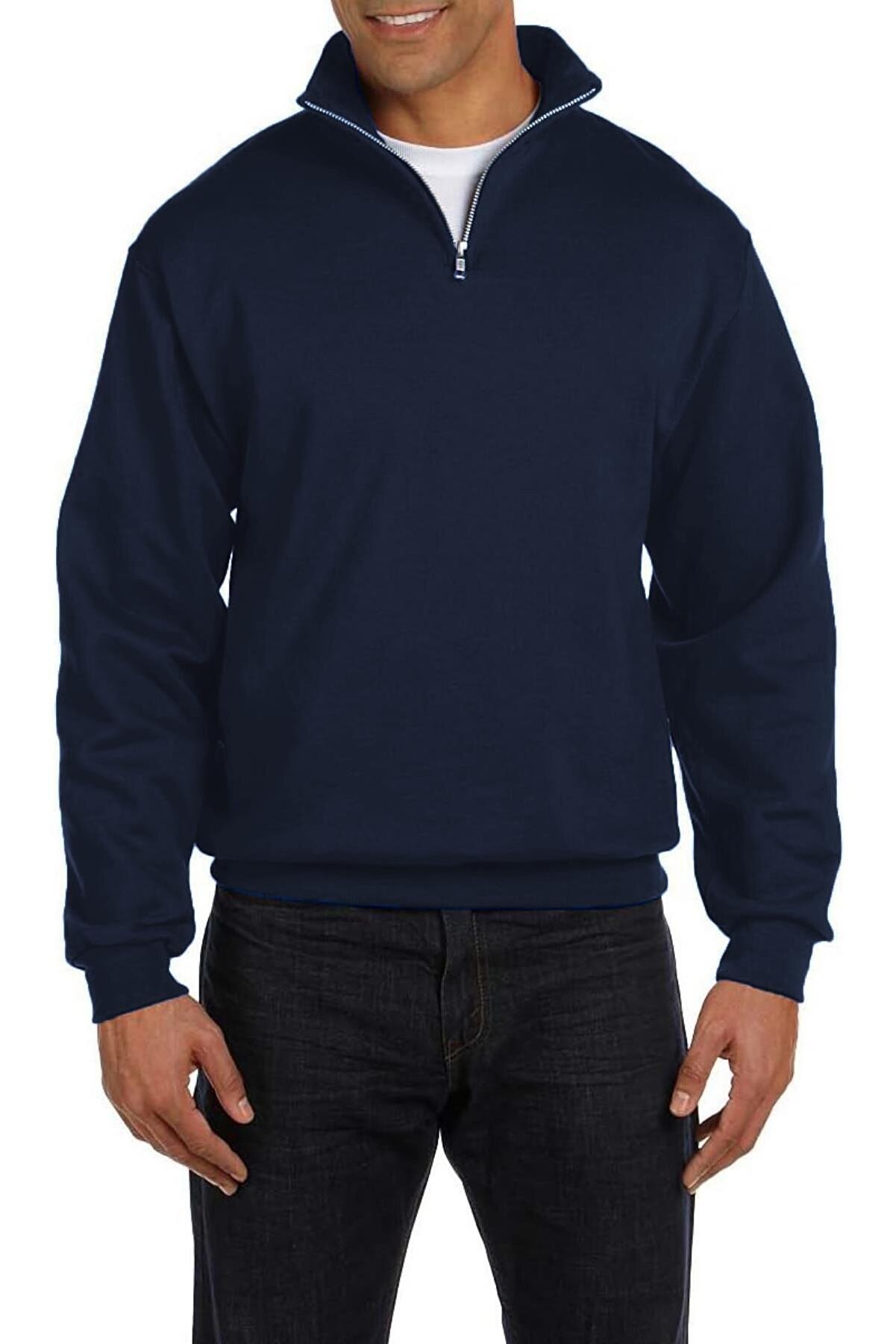 Ghassy Co Erkek Dik Yaka Silver Yarım Fermuarlı Sweatshirt - Lacivert