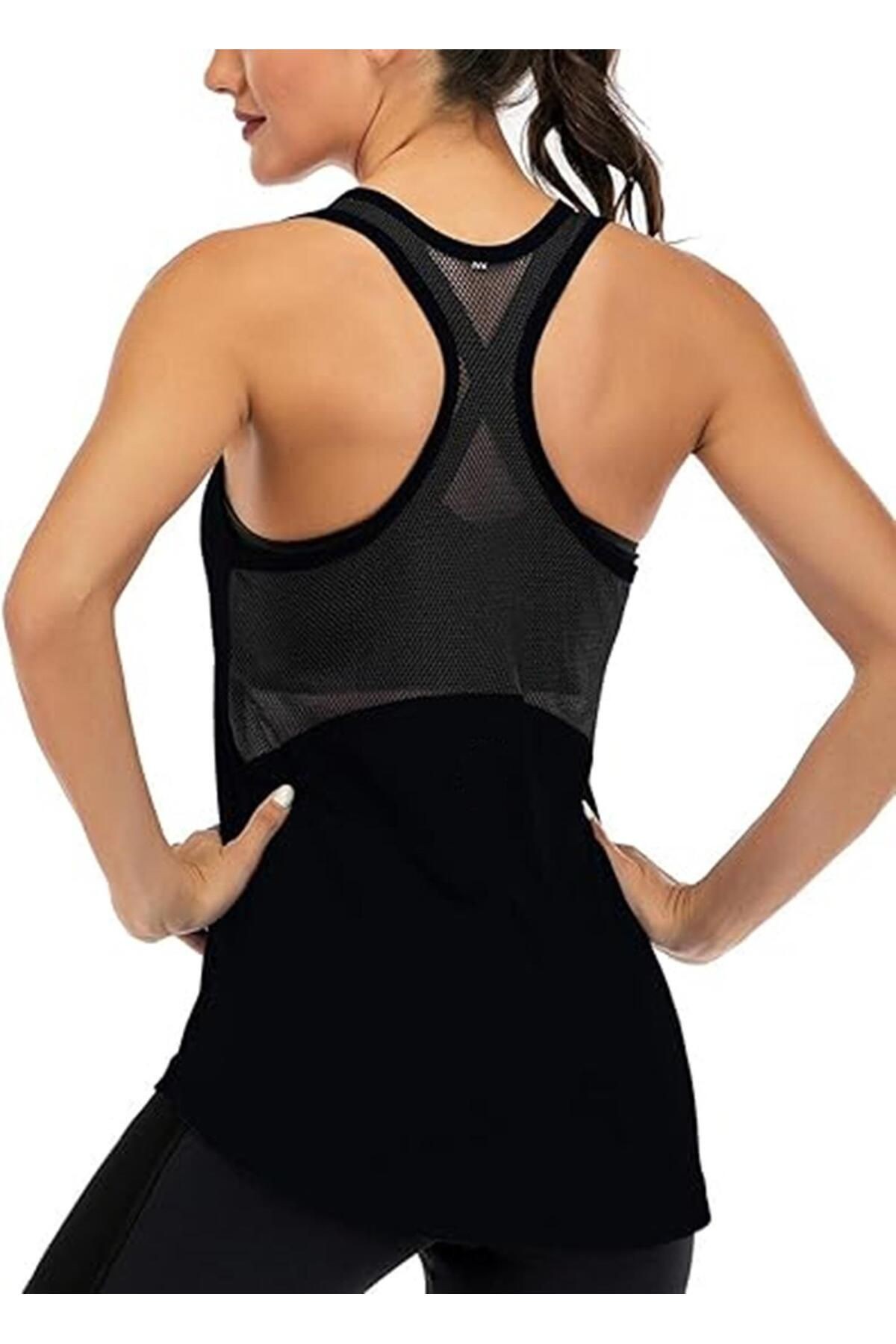 Ghassy Co. Kadın Racerback Sırt Açık Yarı Fileli Antrenman Yoga Koşu Spor Atlet Tank Tops 1780