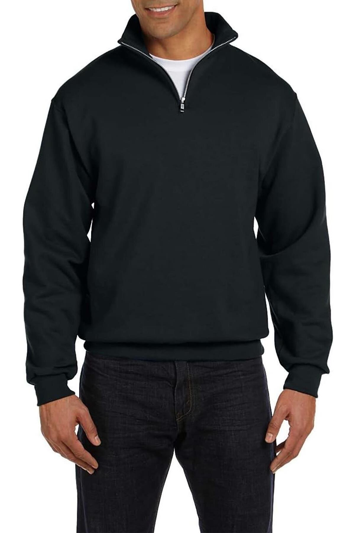 Ghassy Co Erkek Dik Yaka Silver Yarım Fermuarlı Sweatshirt - Siyah