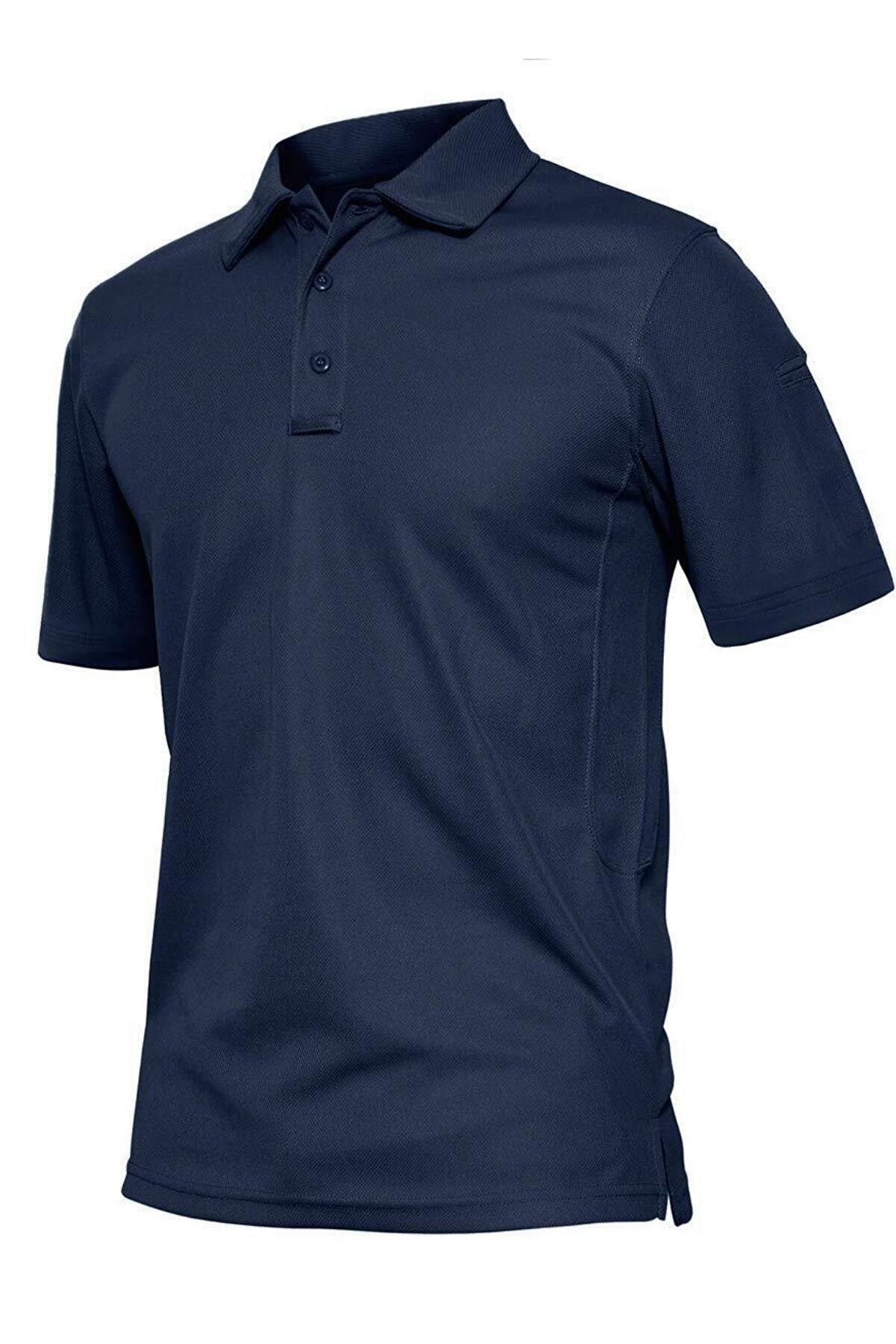 Ghassy Co. Erkek Taktik Polo Yaka Gömlek Hızlı Kuruma Nem Emici Performans Pique Jersey Golf T-shirt - Lacivert