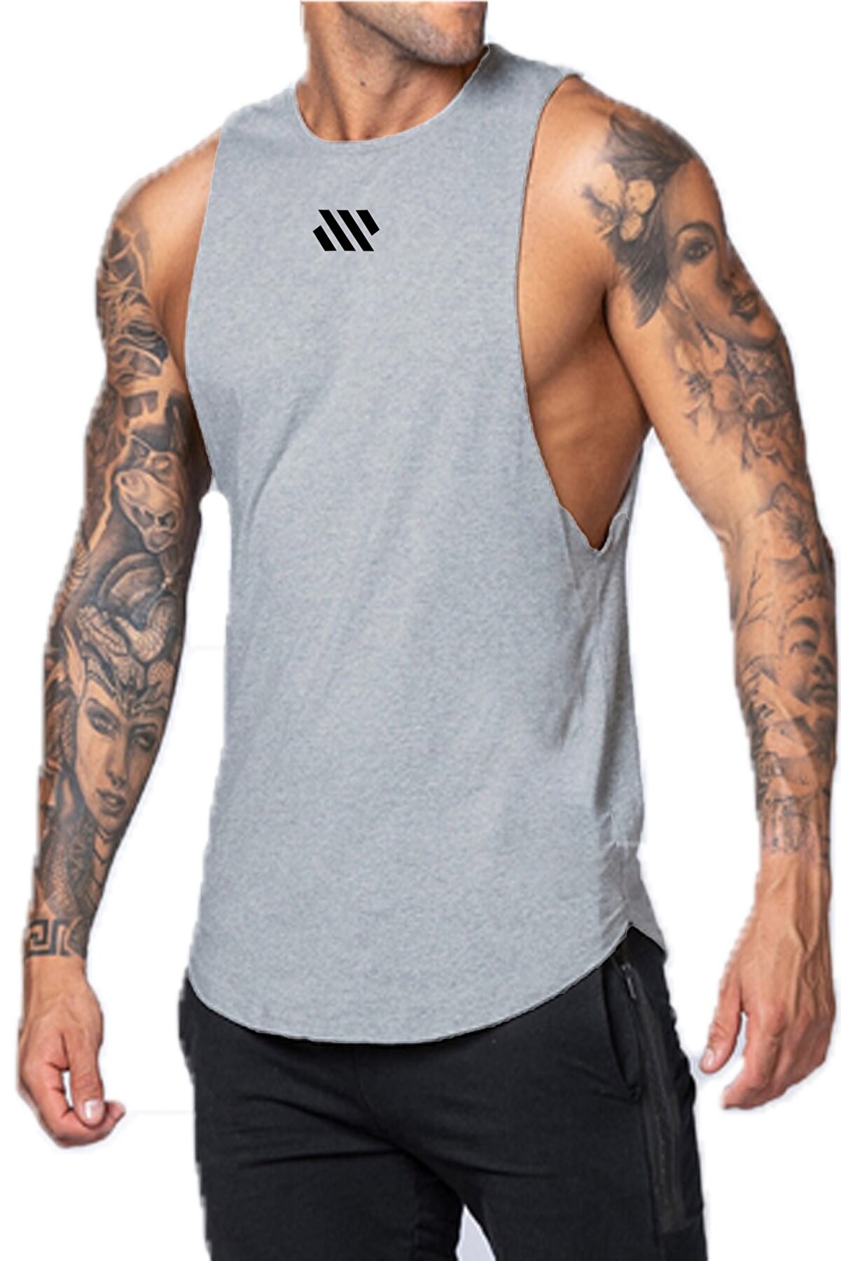 Ghassy Co. Erkek Dry Fit Gym Workout Stringer Fitness Spor Atlet Tshirt GYM-105 - AÇIK GRİ