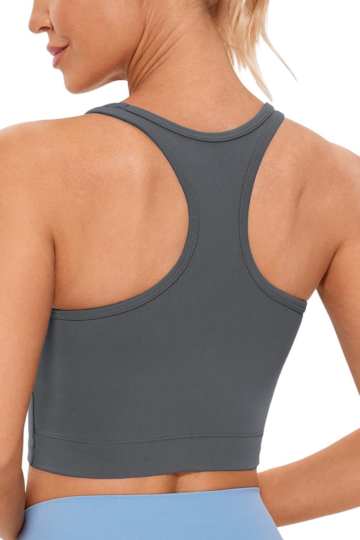 Ghassy Co Kadın Racerback Running Yoga Egzersiz Fitness Spor Sütyen CRS004 - FÜME