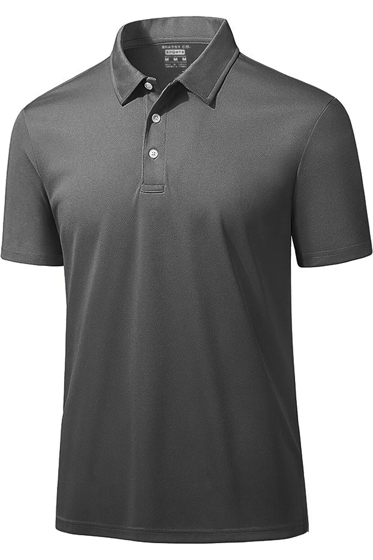 Ghassy Co. Erkek Golf Dry Fit Classic Tenis Casual Polo Yaka T-Shirt - FÜME