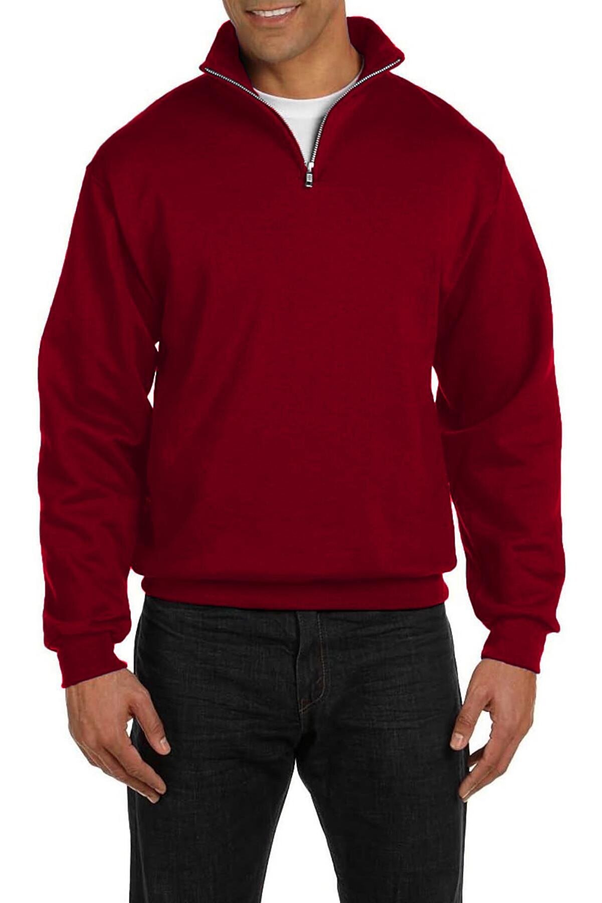 Ghassy Co Erkek Dik Yaka Silver Yarım Fermuarlı Sweatshirt - BORDO