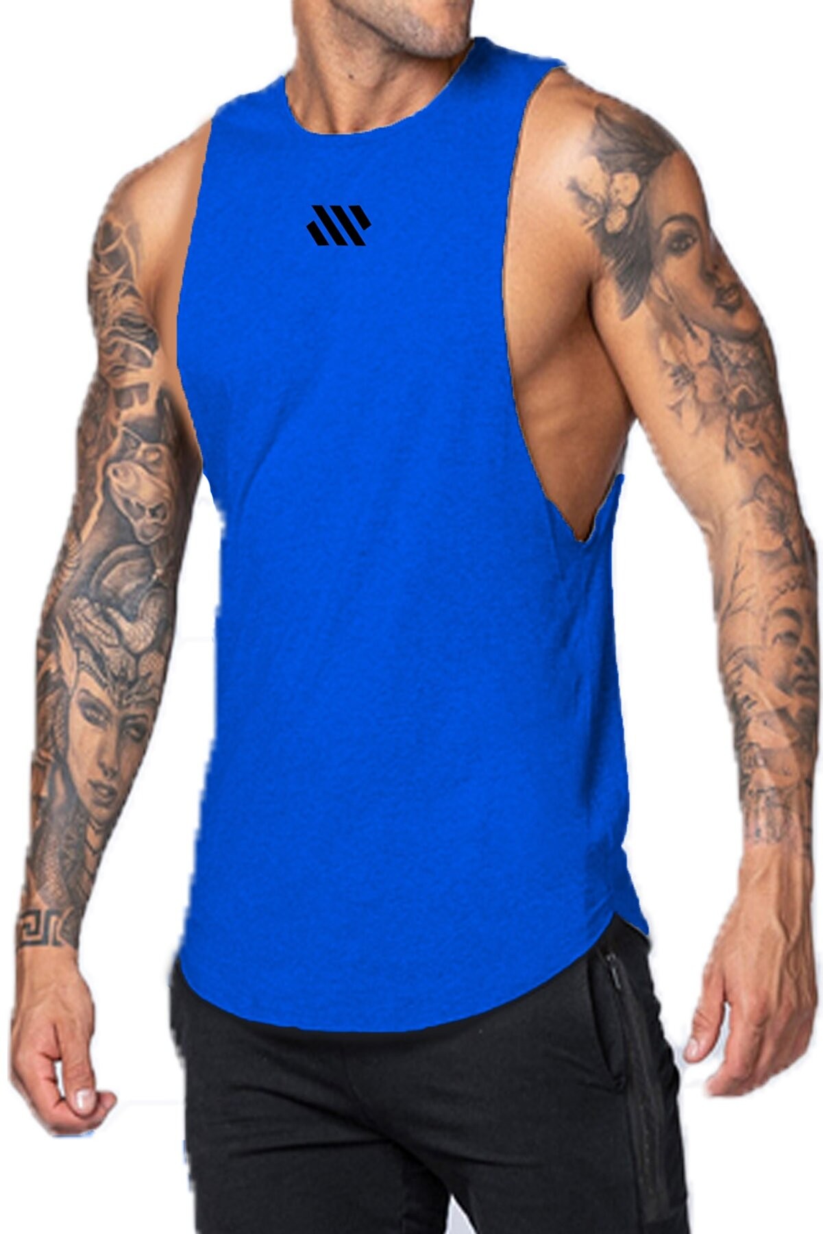 Ghassy Co. Erkek Dry Fit Gym Workout Stringer Fitness Spor Atlet Tshirt GYM-105 - İNDİGO