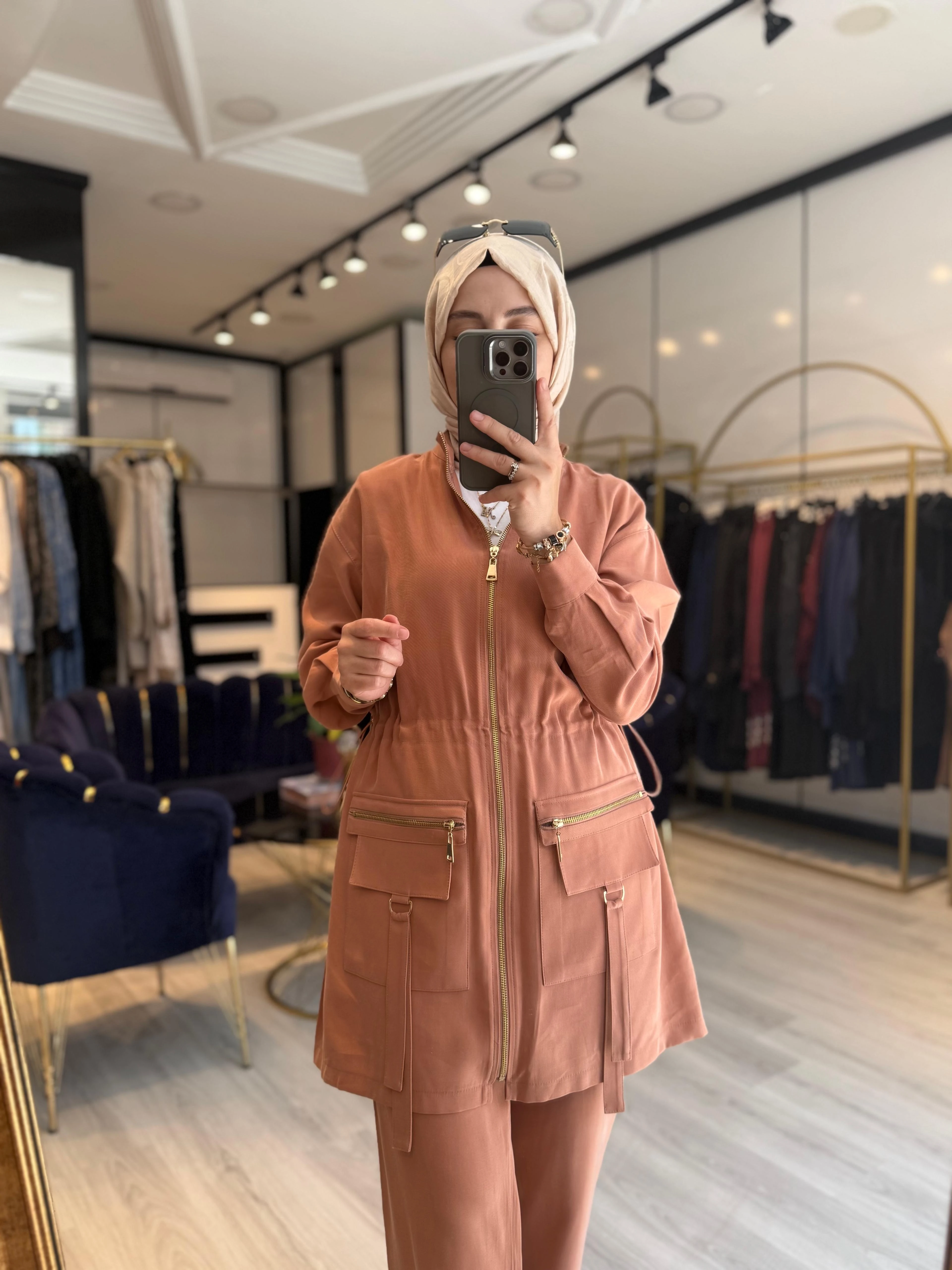 Fermuarlı Cepli Takım - Kiremit