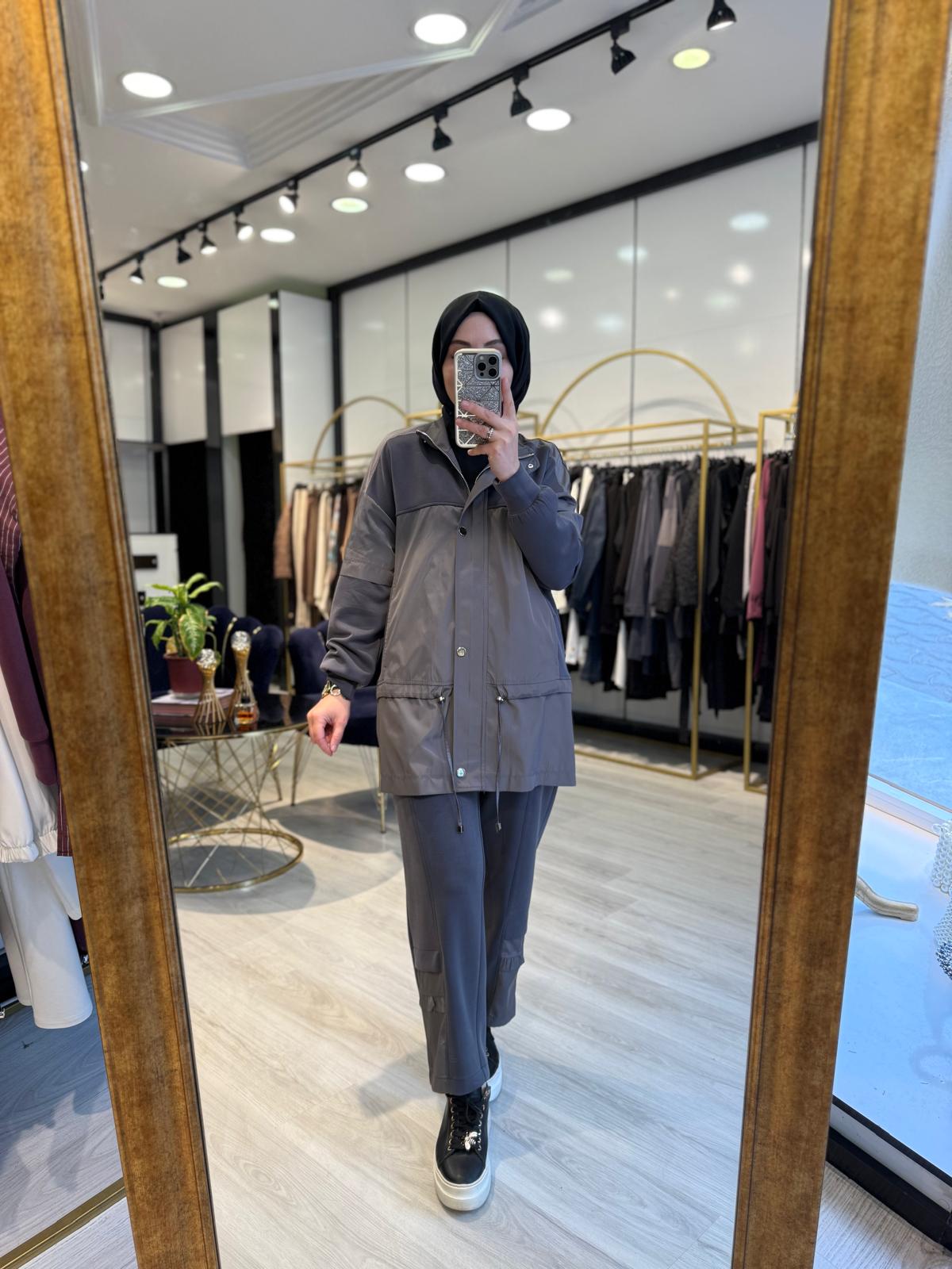 Dik Yaka Önden Patlı Takım - Antrasit