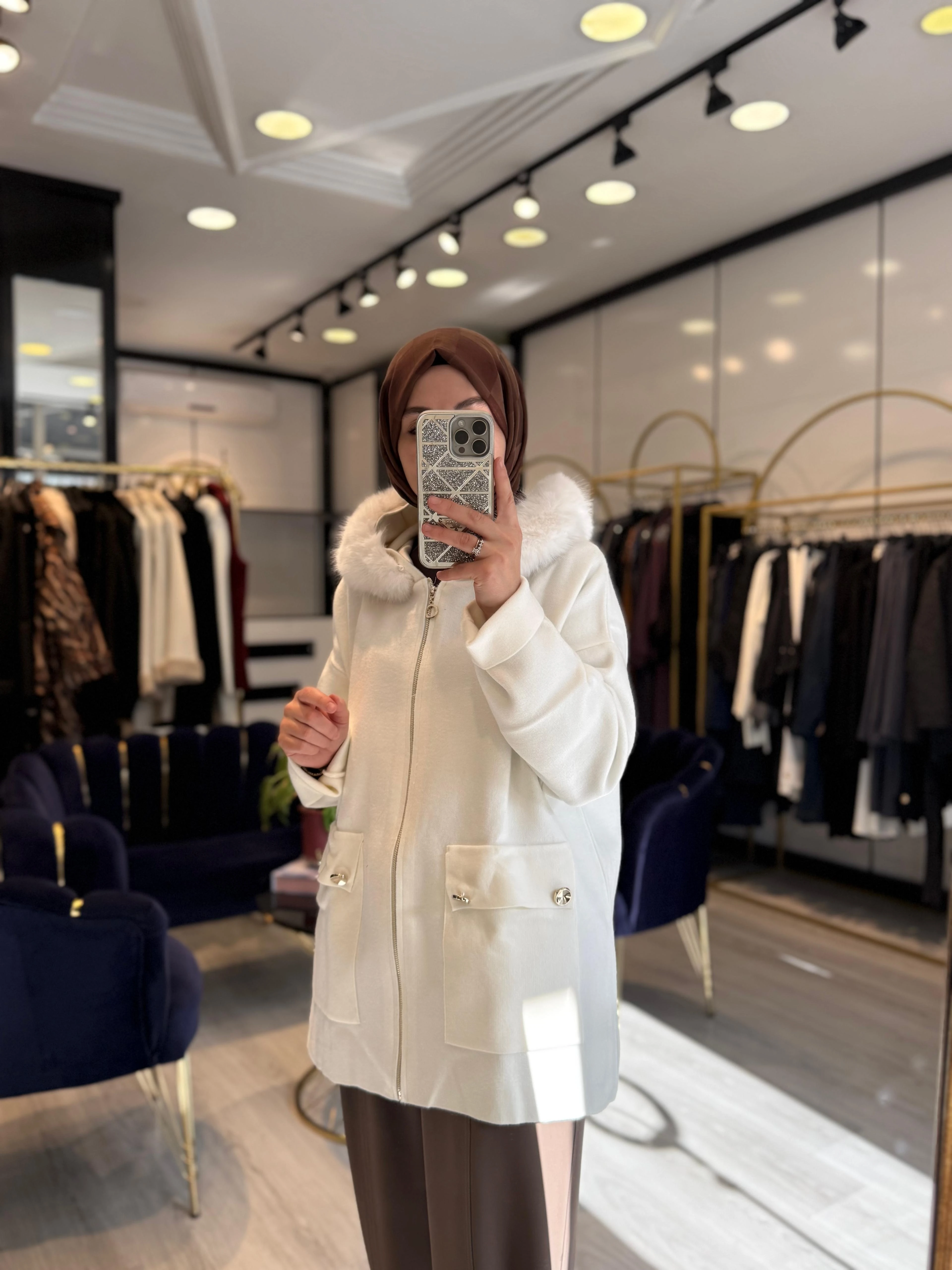 Kürklü Hırka - Ekru