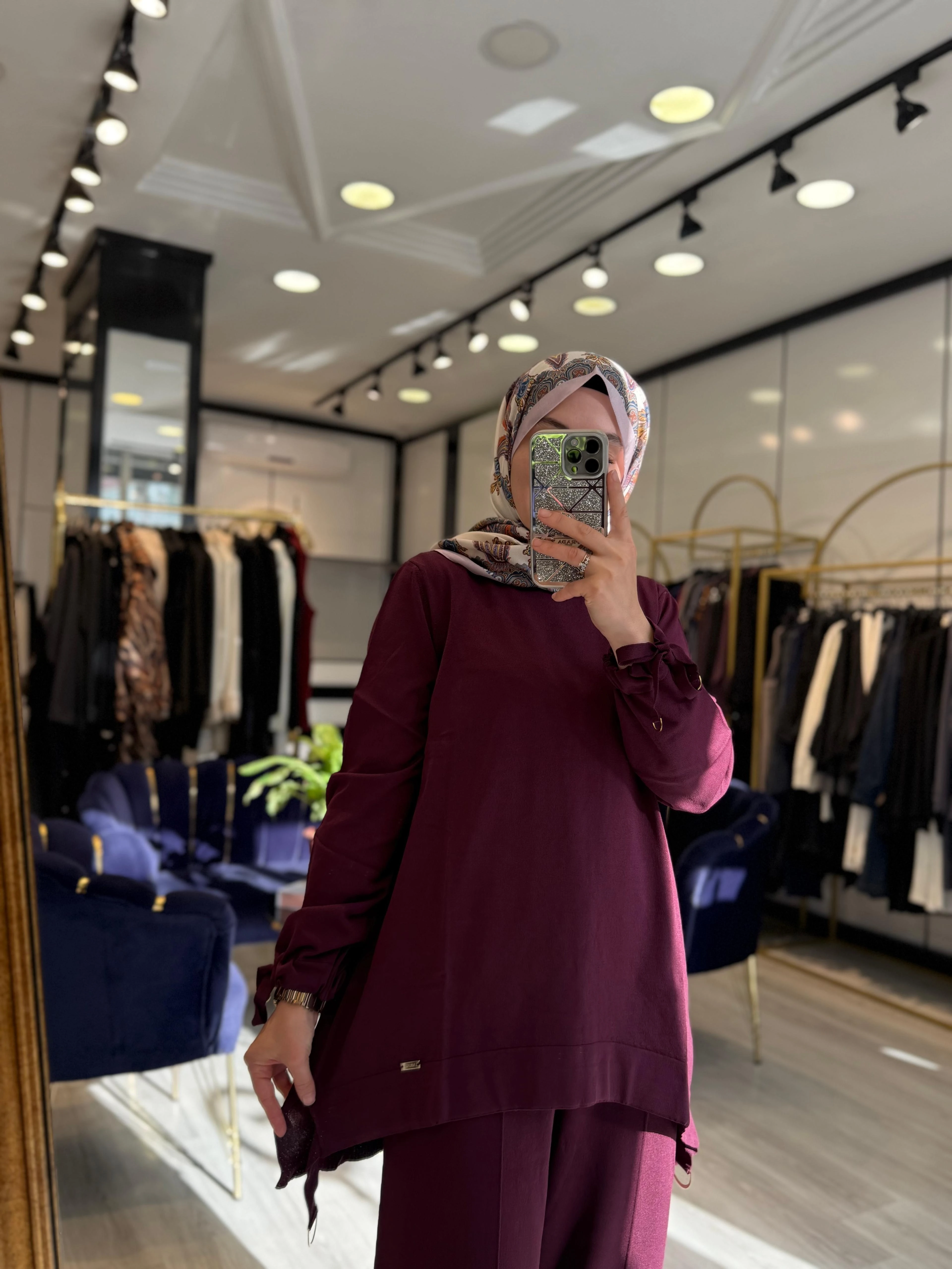 Kolları Bağlamalı Merserize Tunik - Bordo