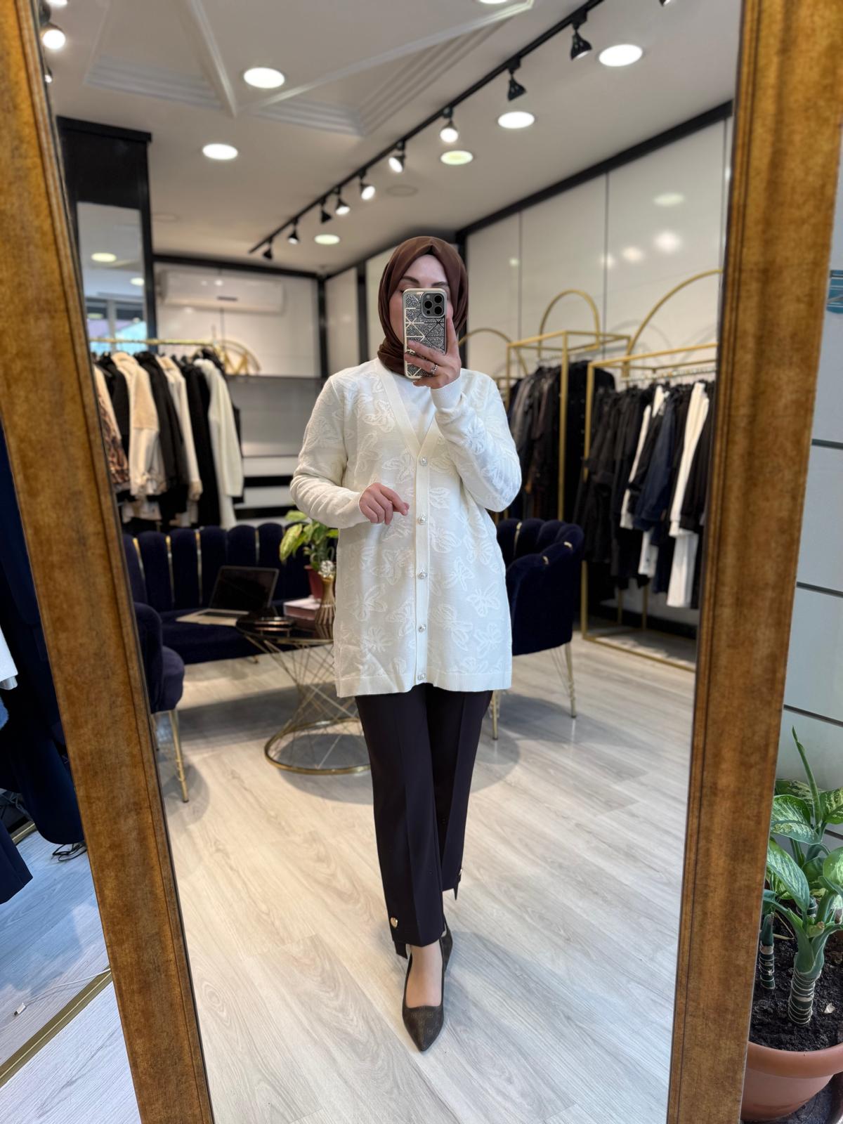 Kelebek Doku Hırka - Ekru