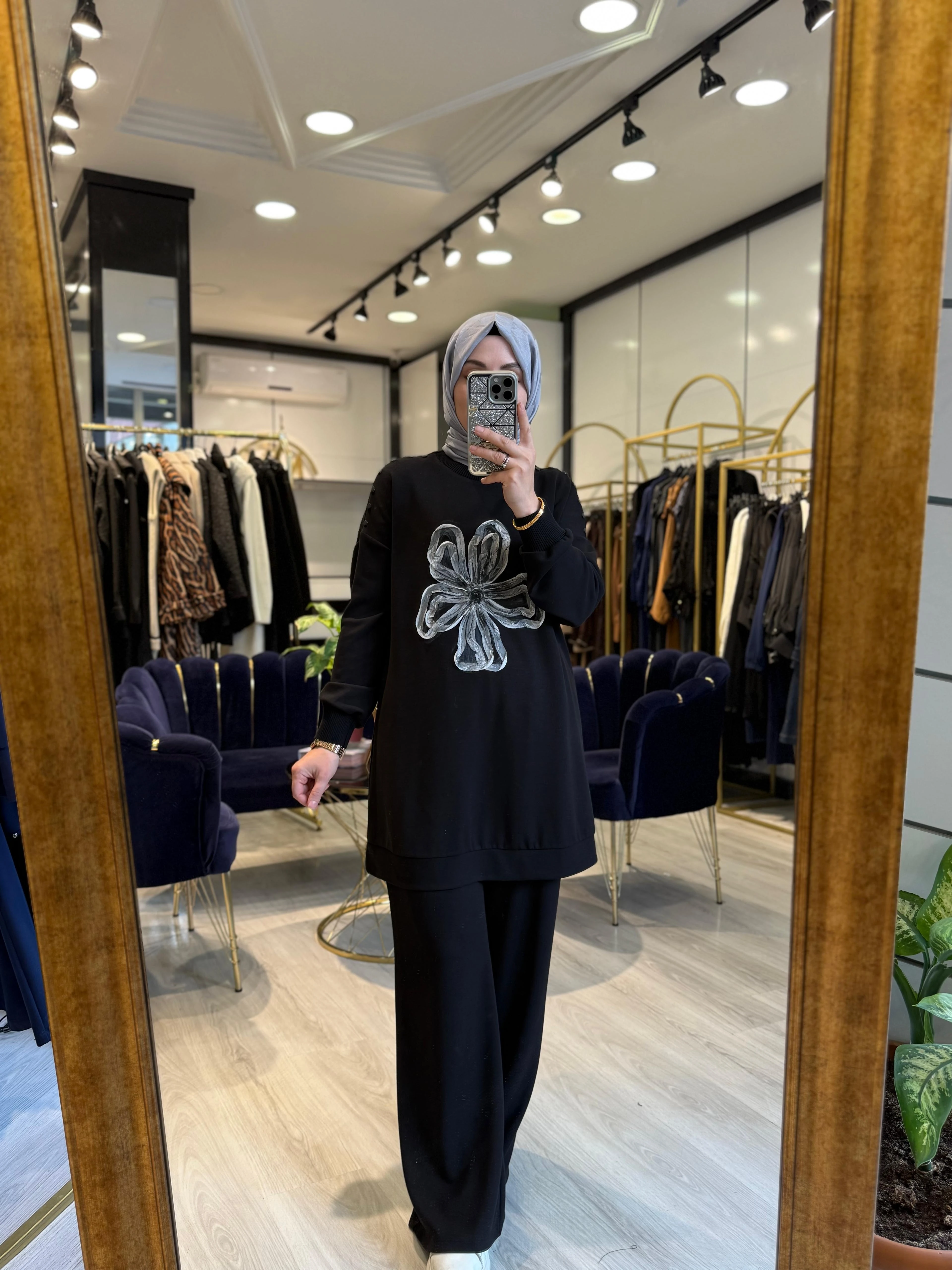 Önü Çiçekli Oysho Takım - Siyah