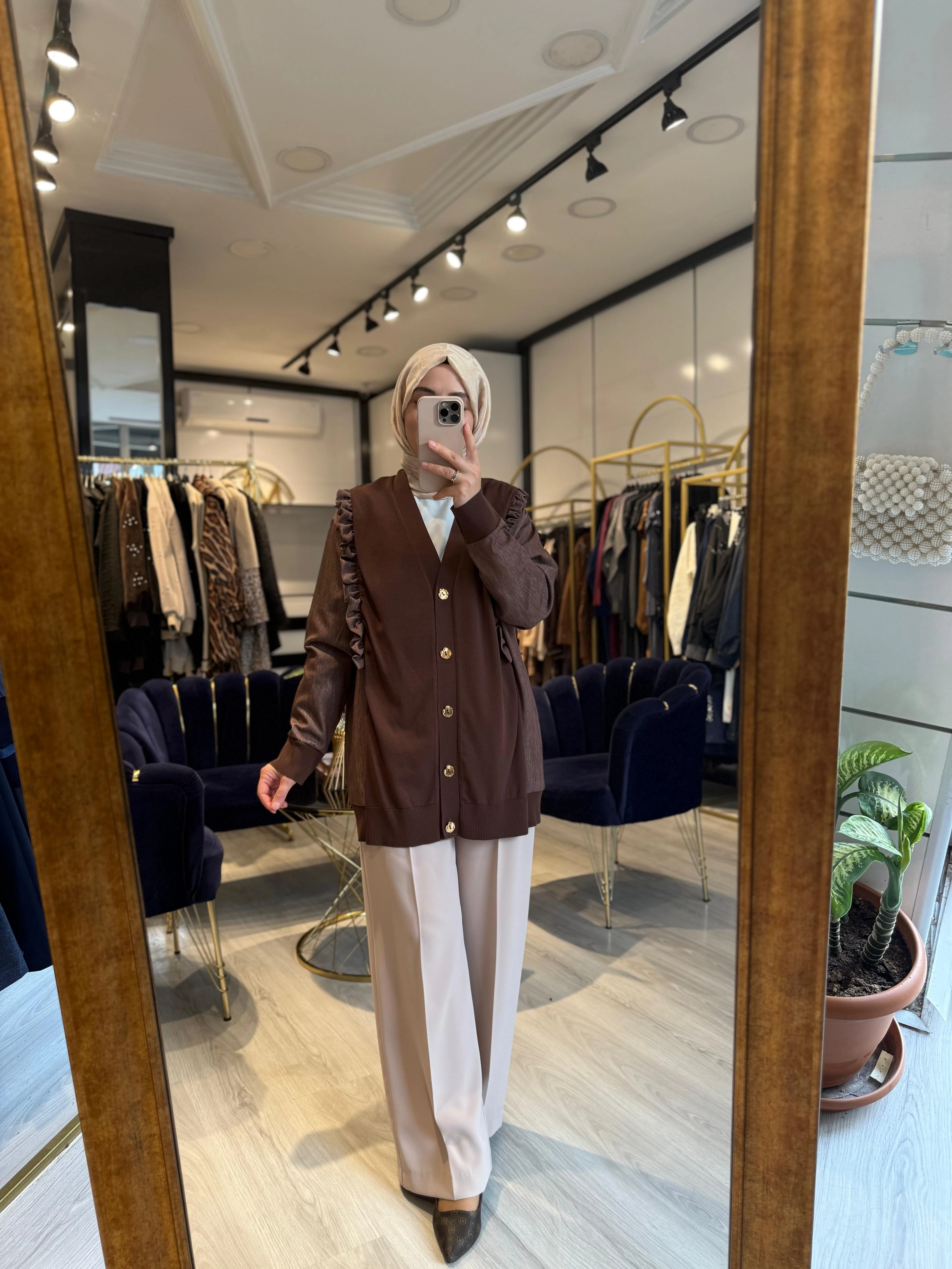 Fırfırlı Hırka - Kahverengi