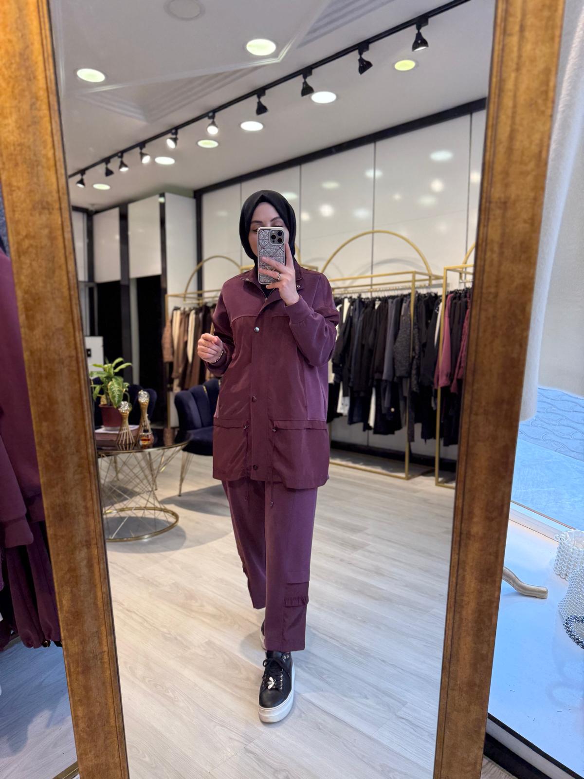 Dik Yaka Önden Patlı  Takım - Bordo