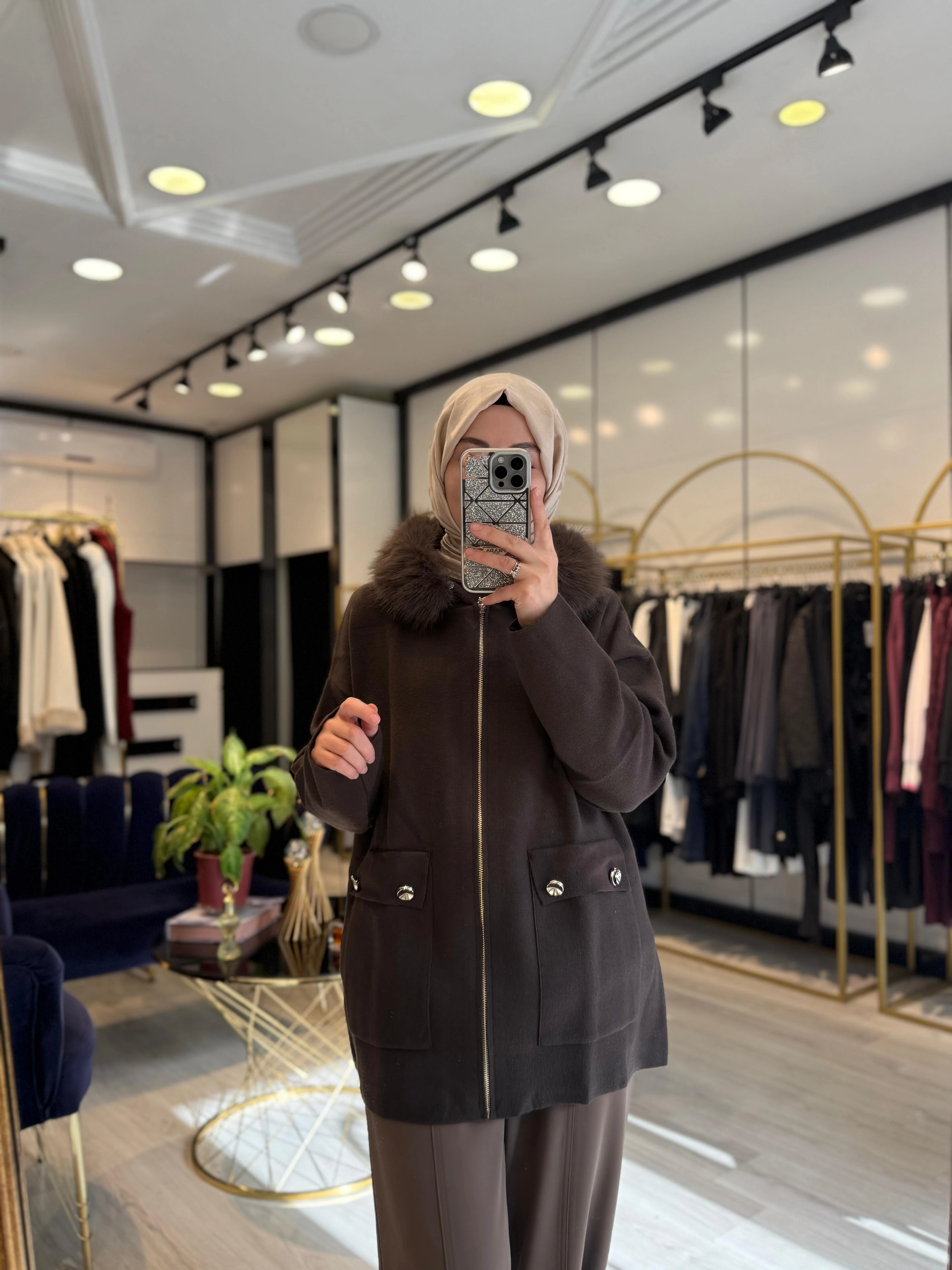 Kürklü Hırka - Kahverengi