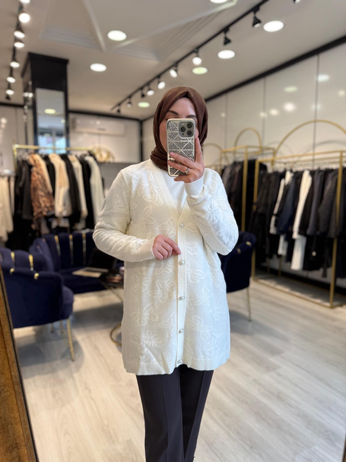 Kelebek Doku Hırka - Ekru