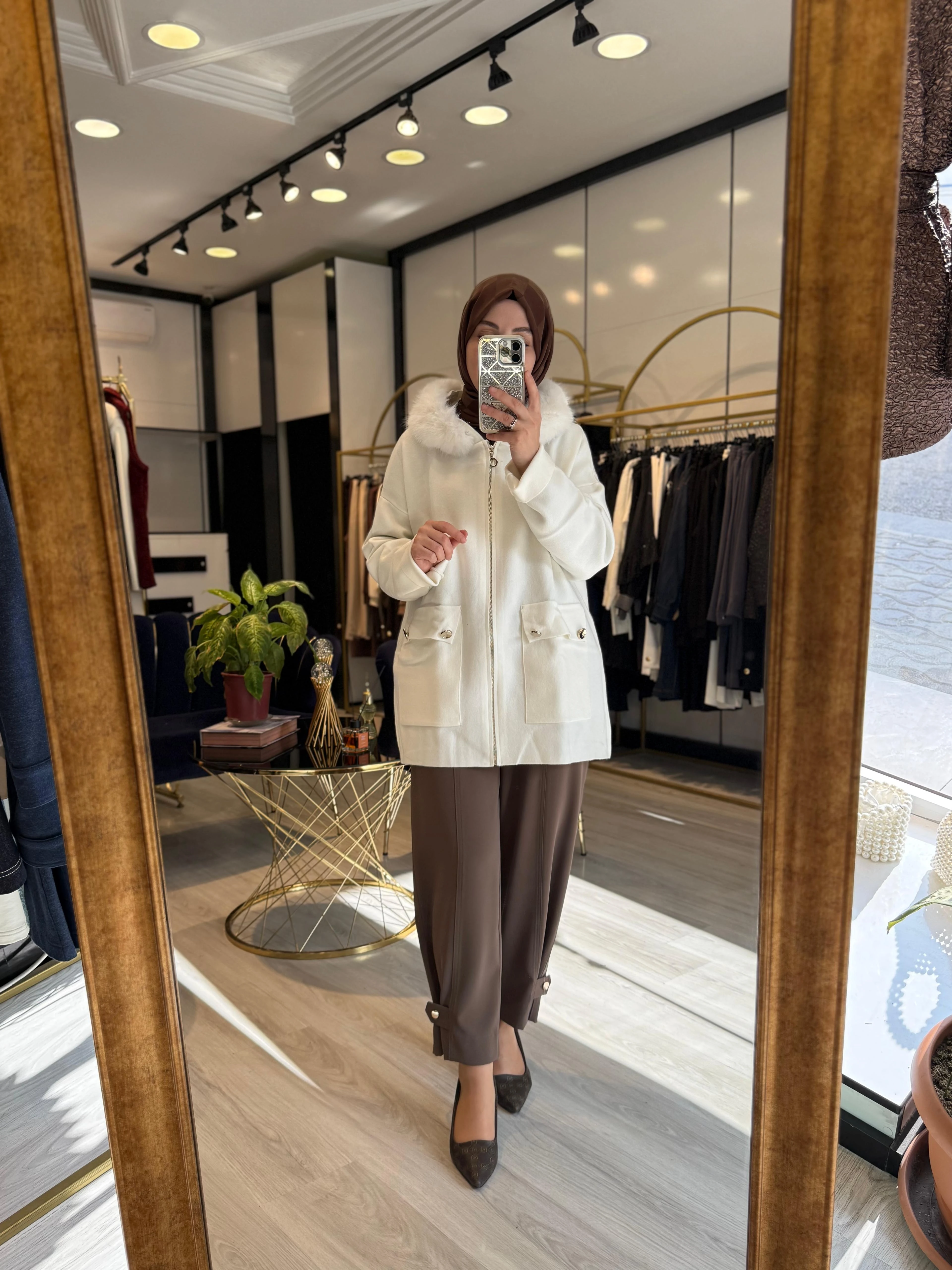 Kürklü Hırka - Ekru