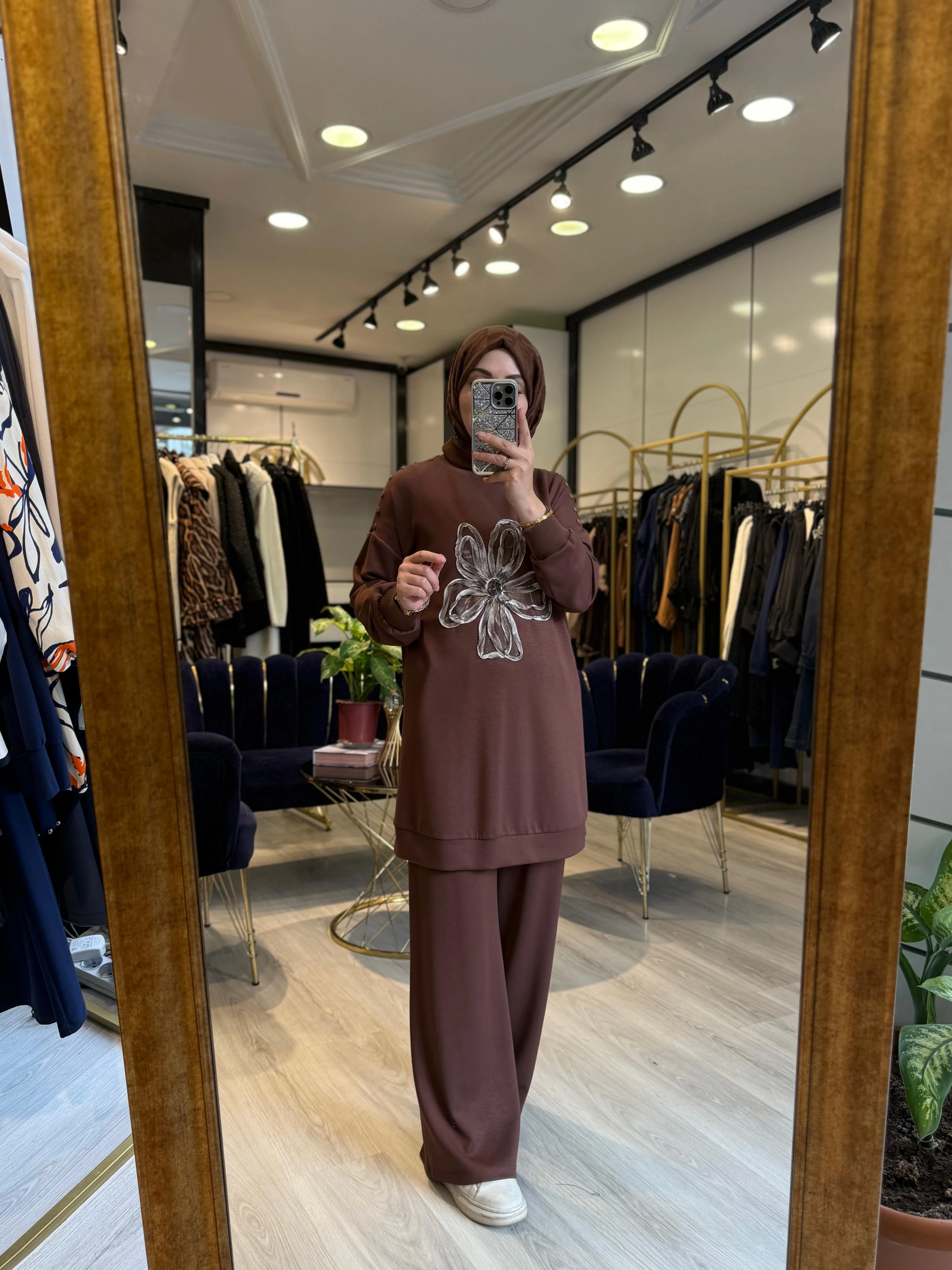 Önü Çiçekli Oysho Takım - Kahverengi