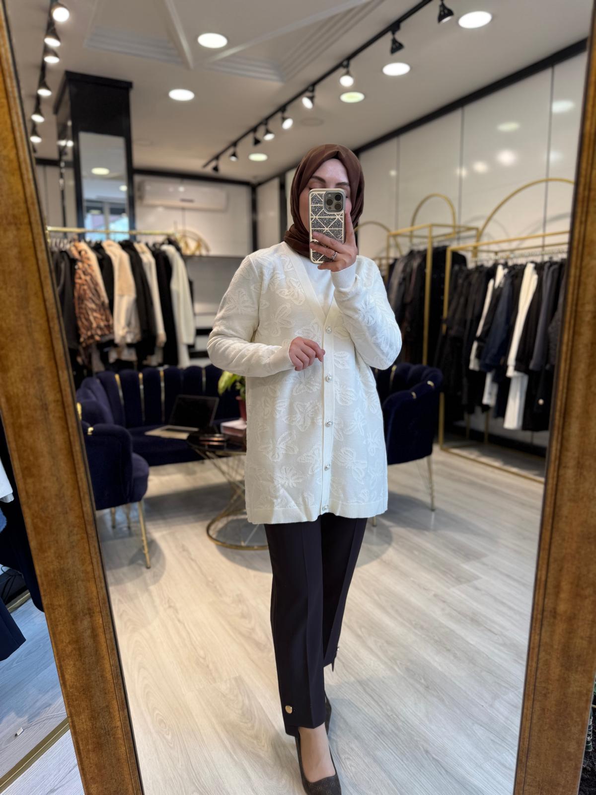 Kelebek Doku Hırka - Ekru