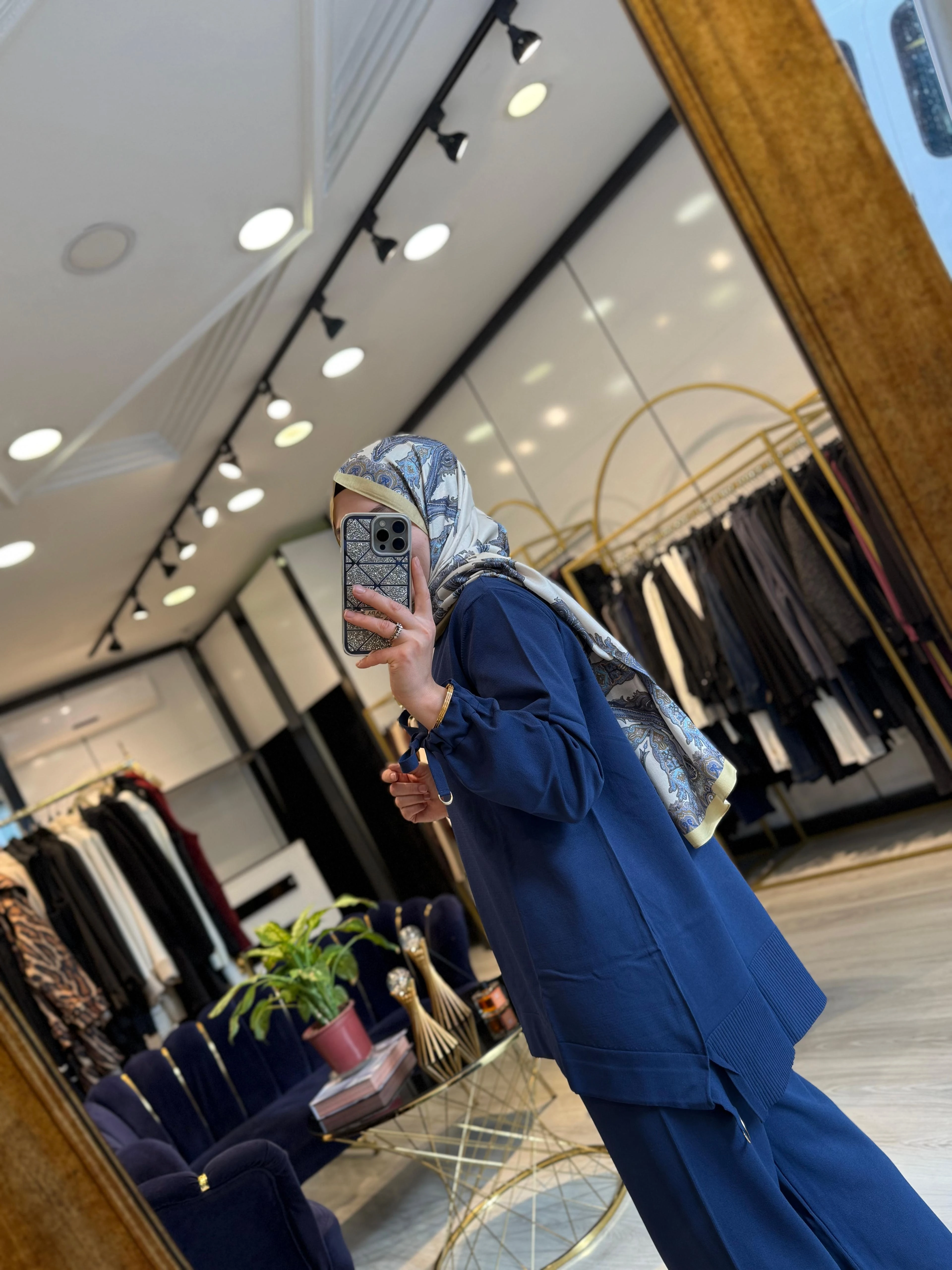 Kolları Bağlamalı Merserize Tunik -Lacivert