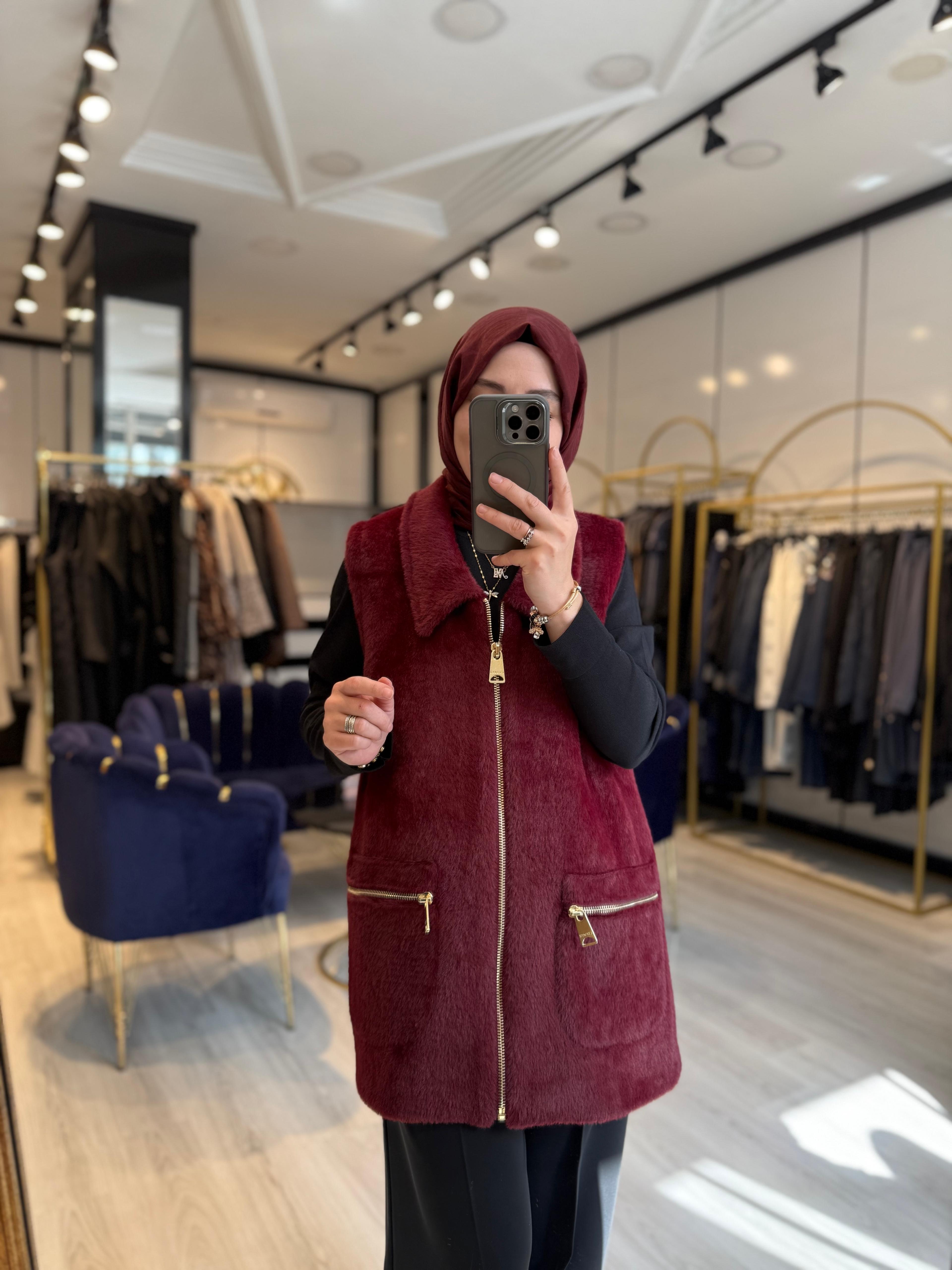 Angora Yelek-Bordo