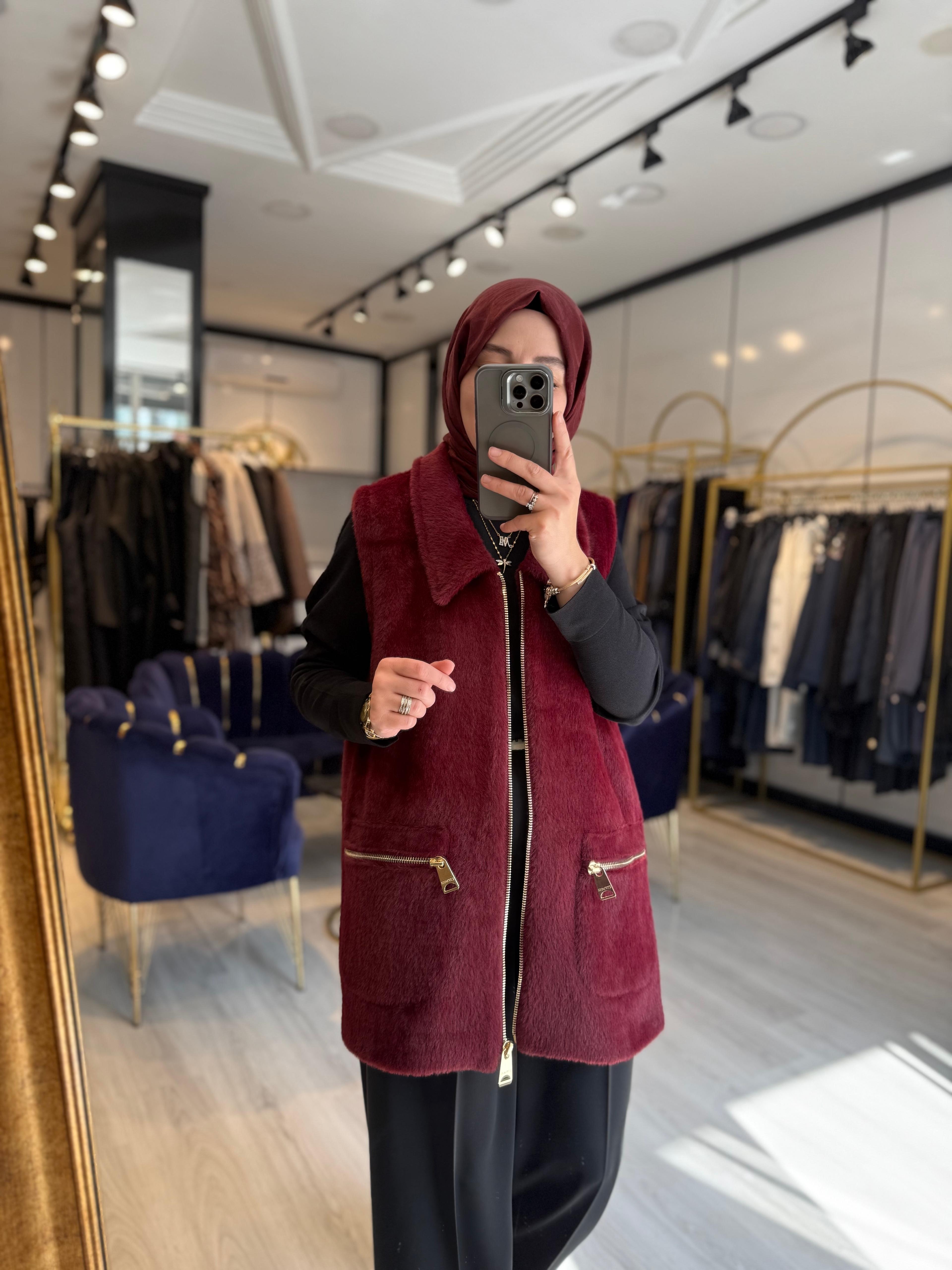 Angora Yelek-Bordo