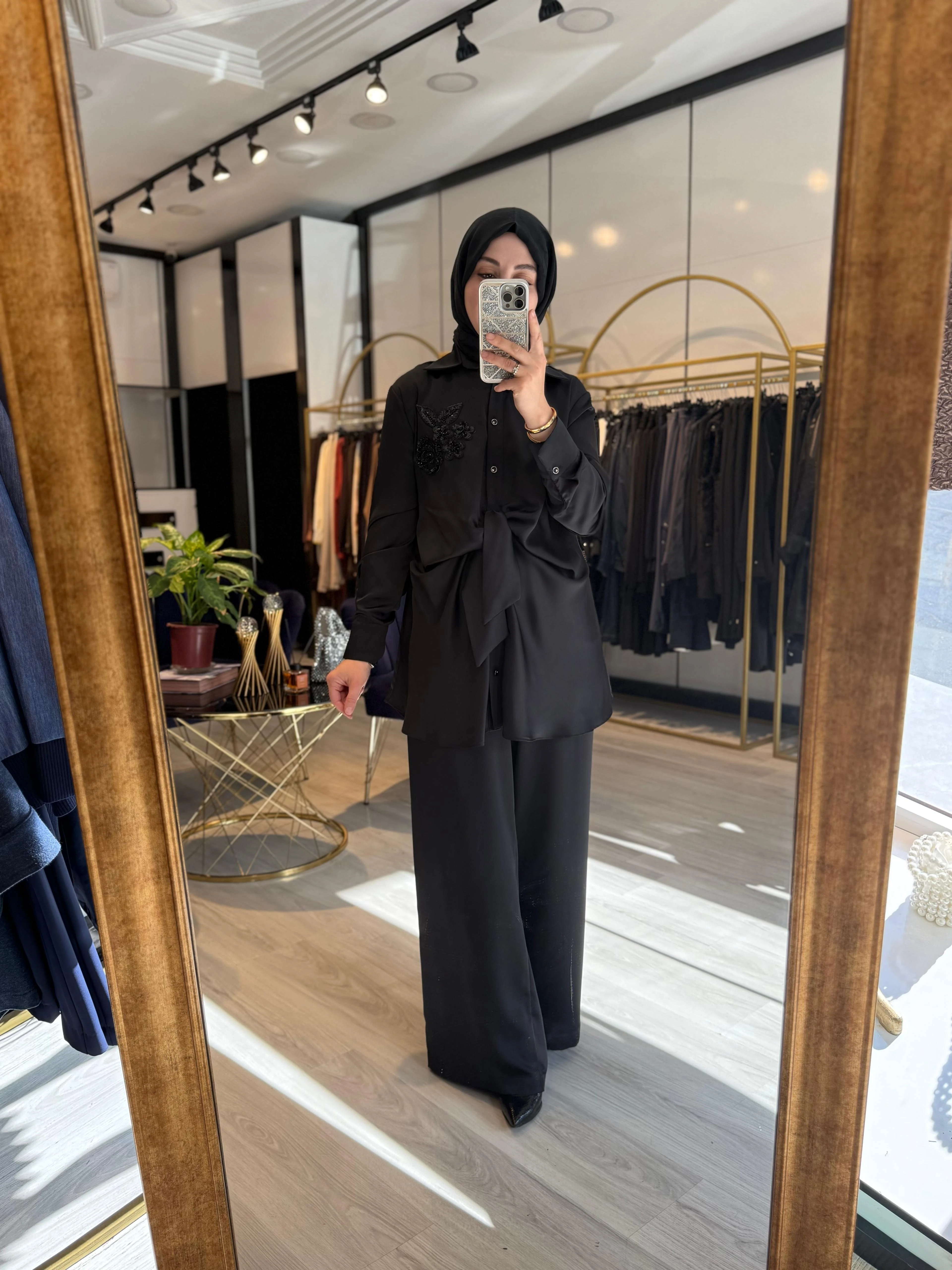 Saten Bağlamalı Takım - Siyah