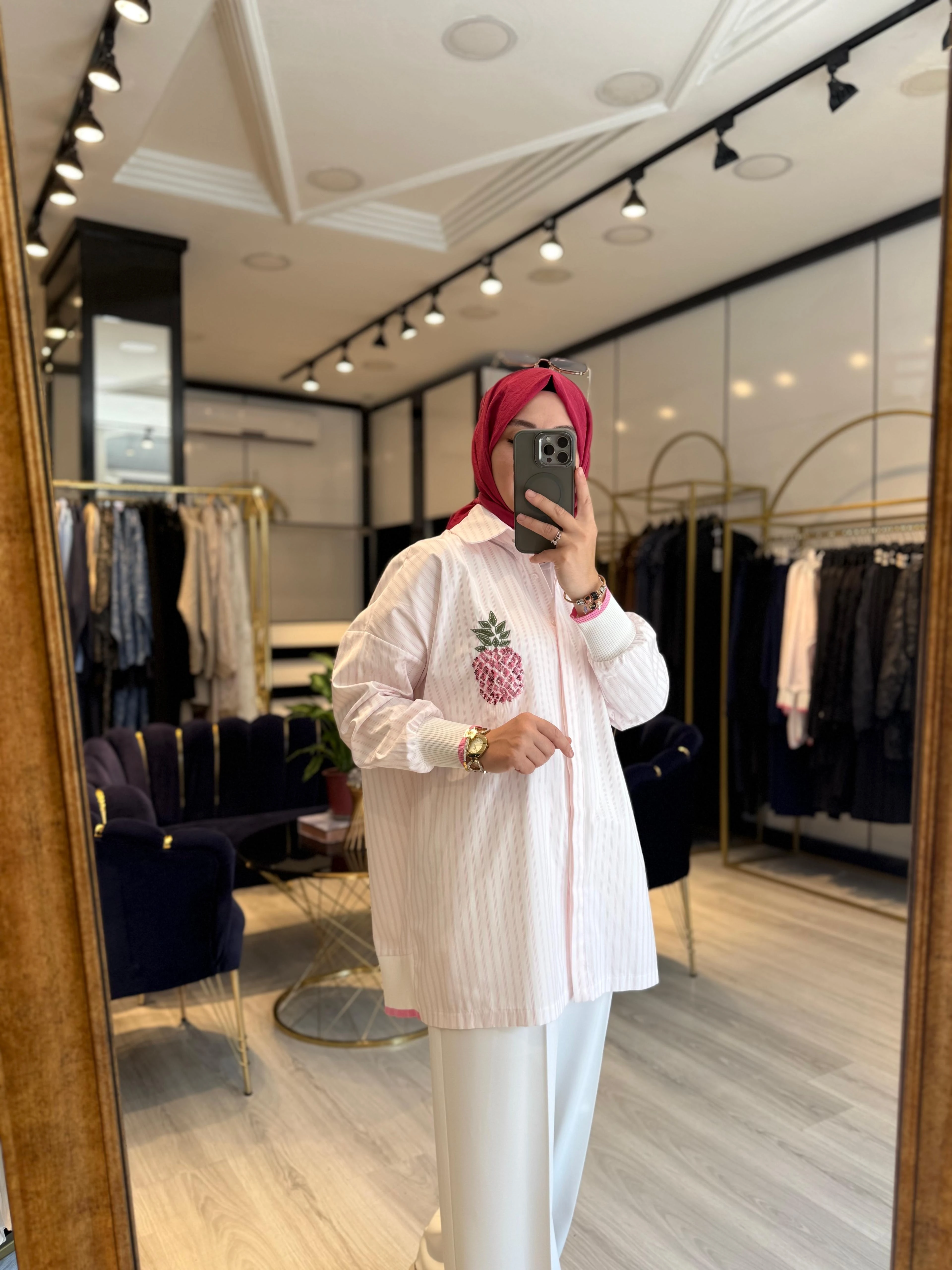 Ananaslı Gömlek - Pembe