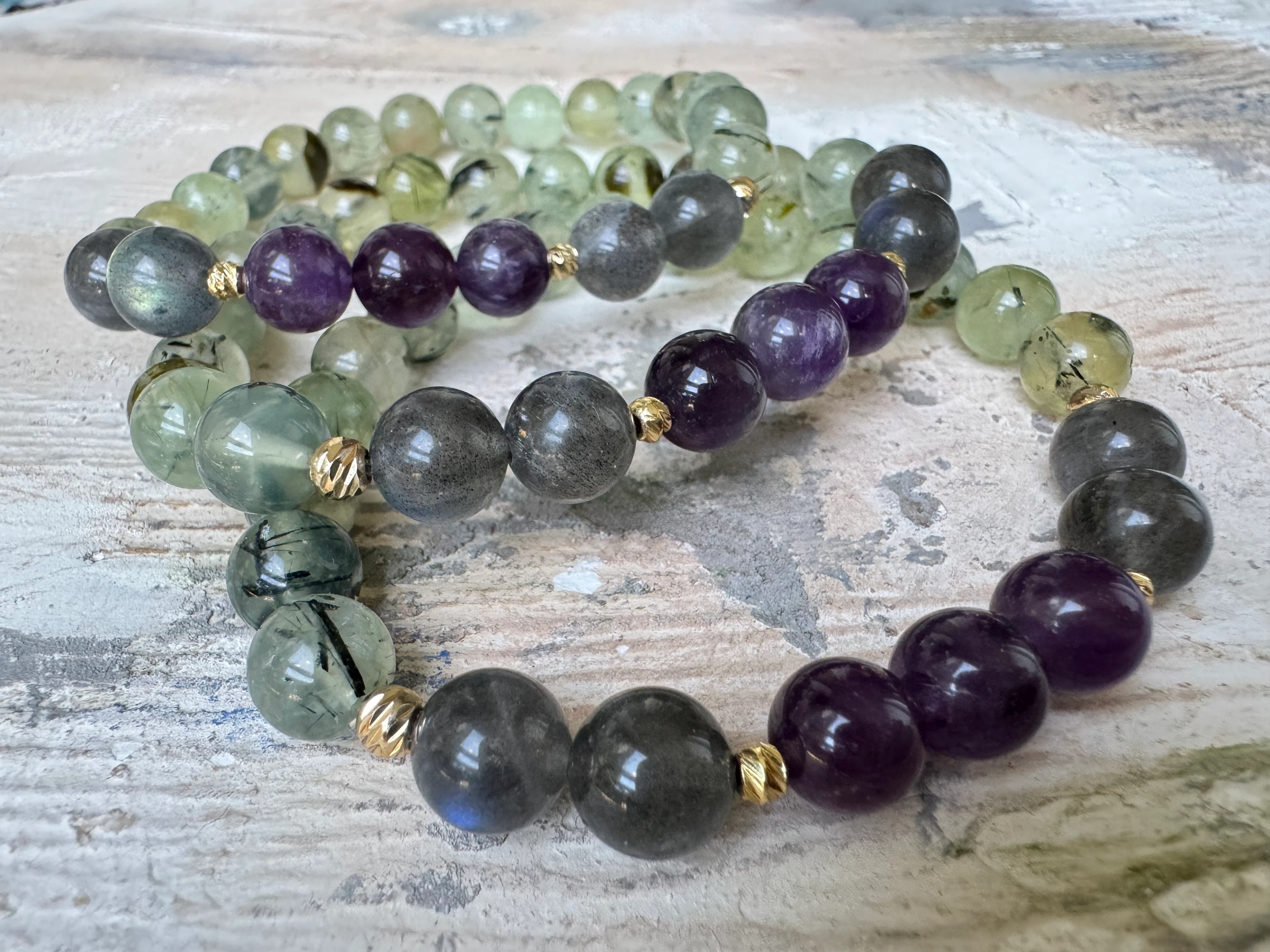 PREHNİT-LABRADORİT -AMETİST BİLEKLİK