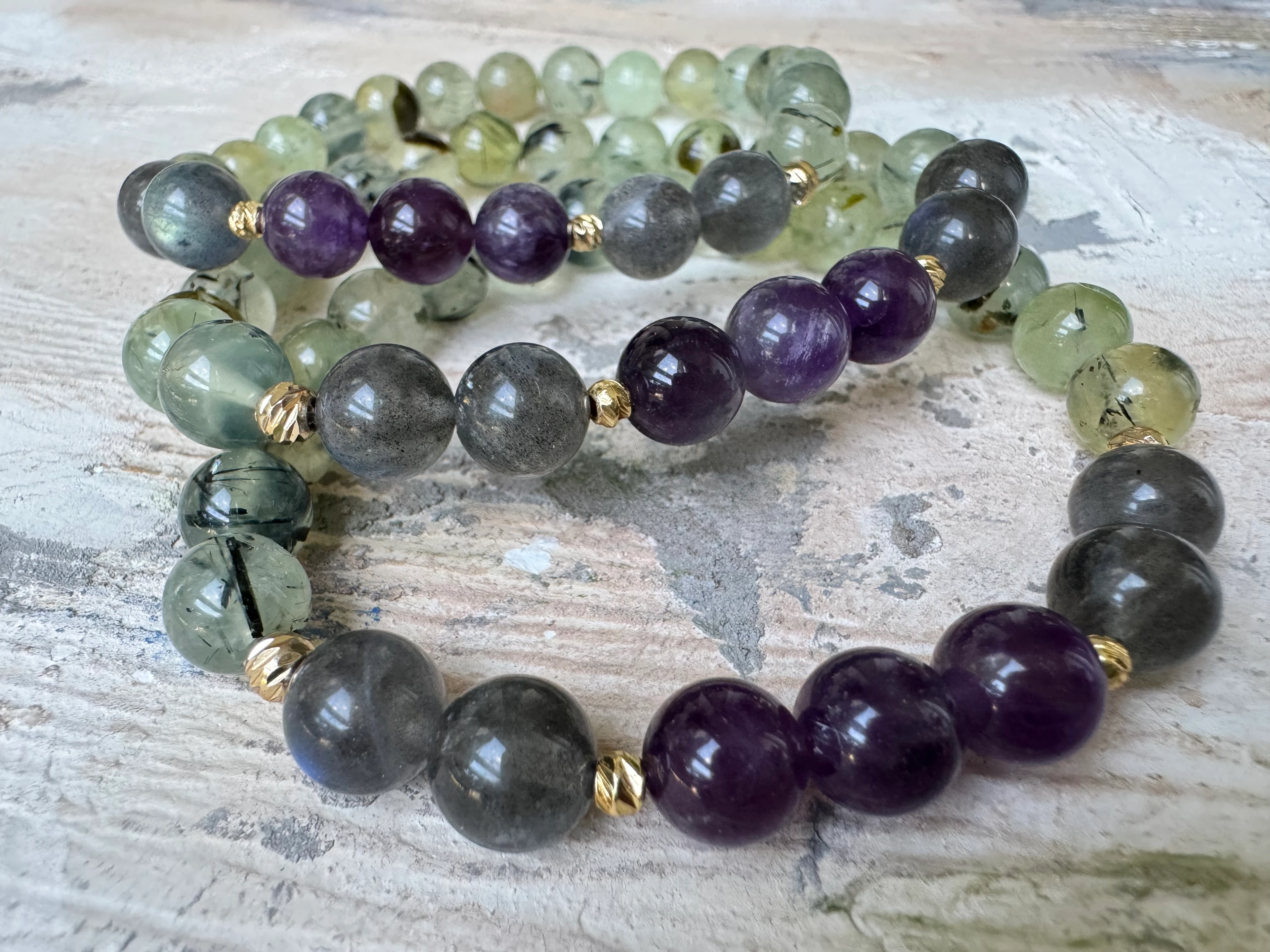 PREHNİT-LABRADORİT -AMETİST BİLEKLİK